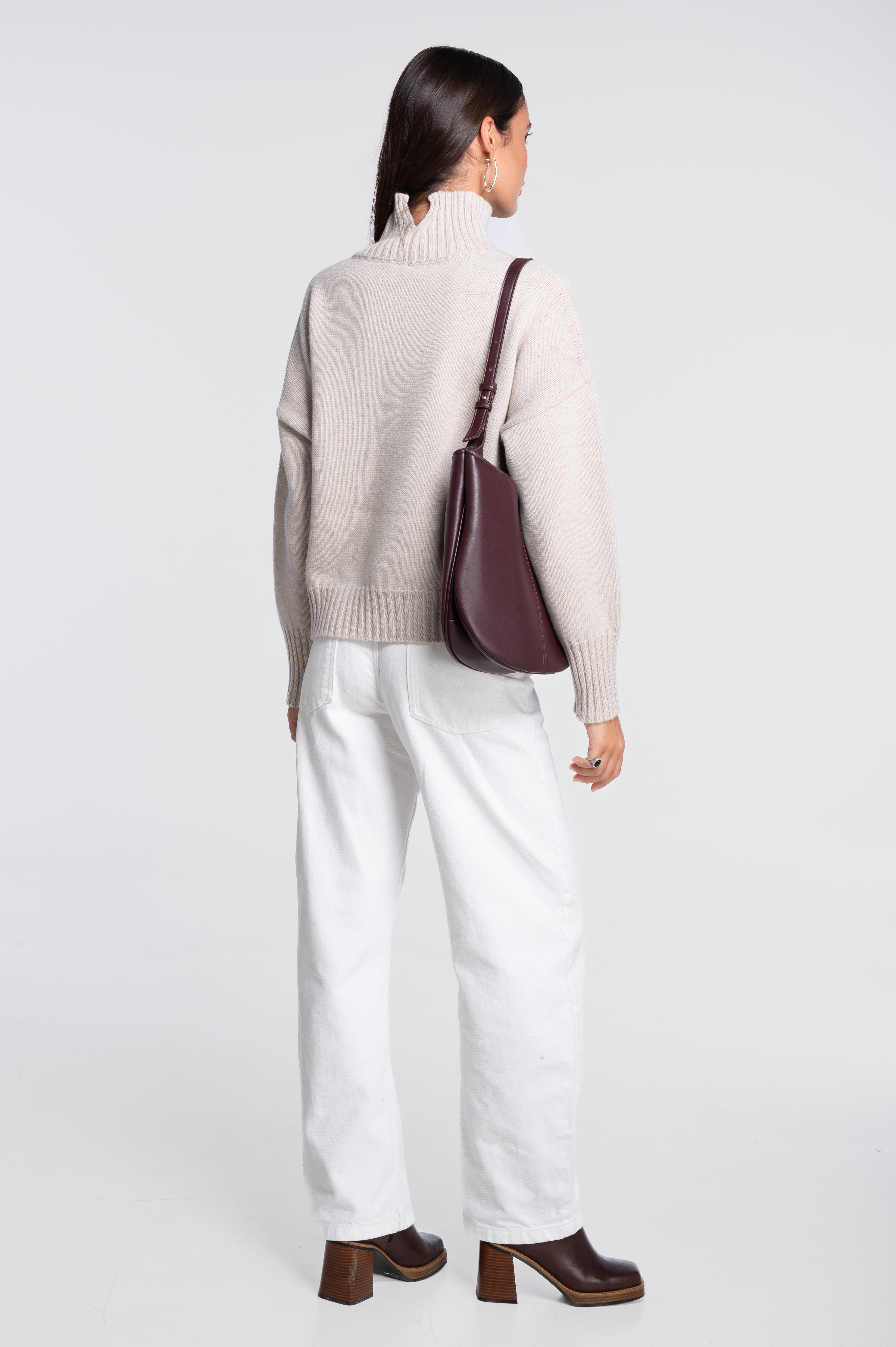 Mock neck pullover in pure carded wool 7671