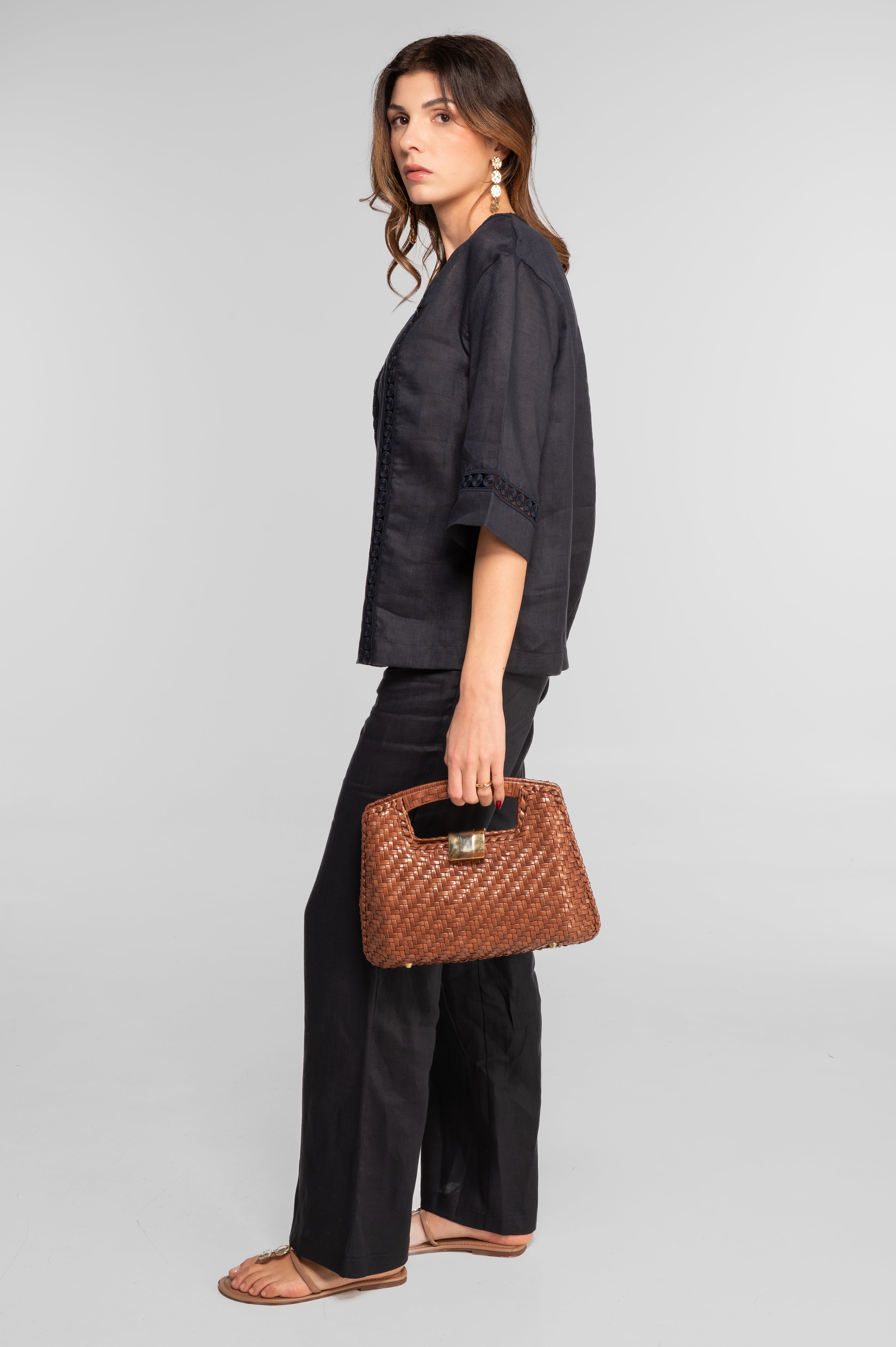 Linen V neck blouse 7718