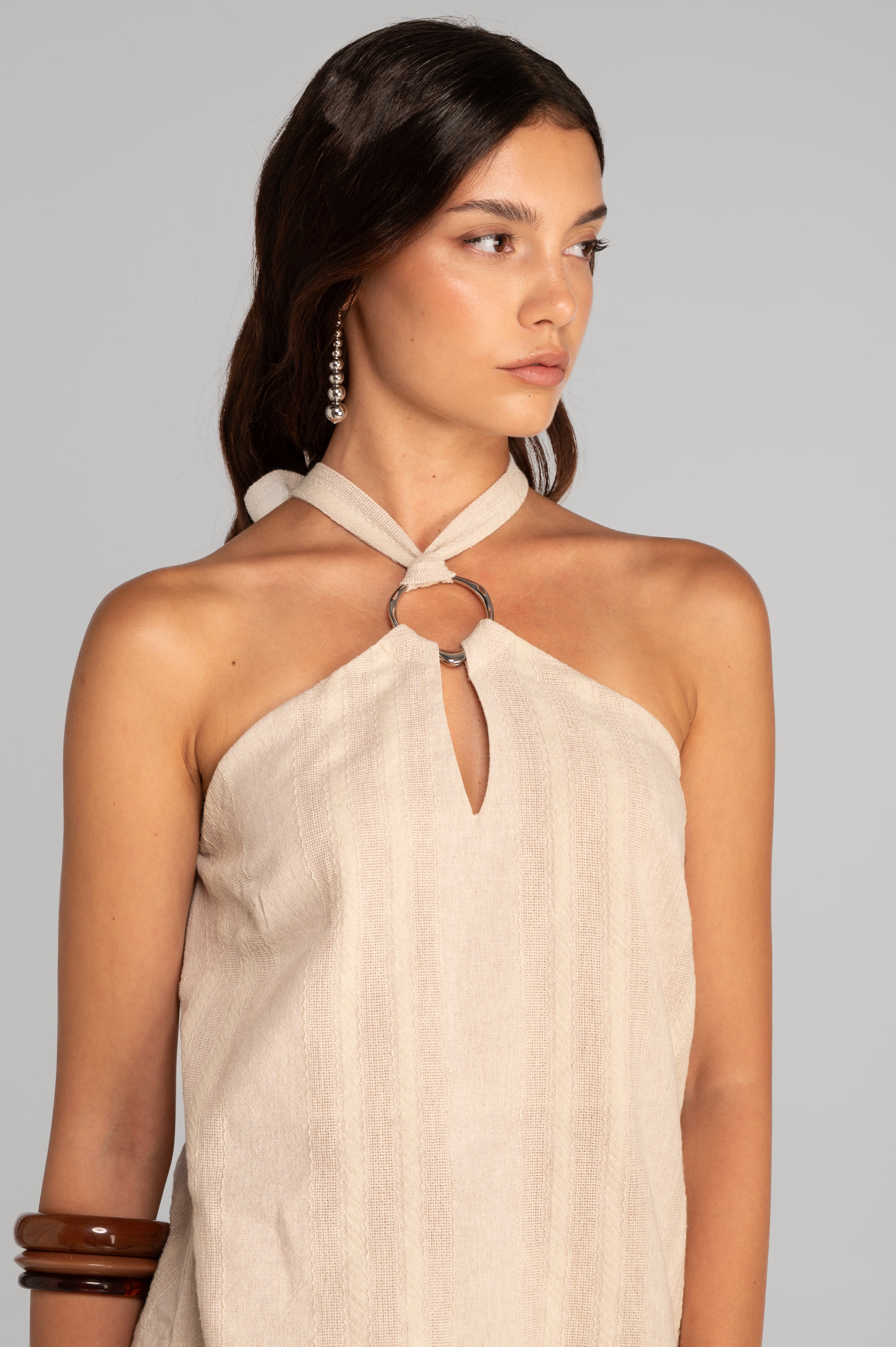 Cotton jacquard halter neck top 7730