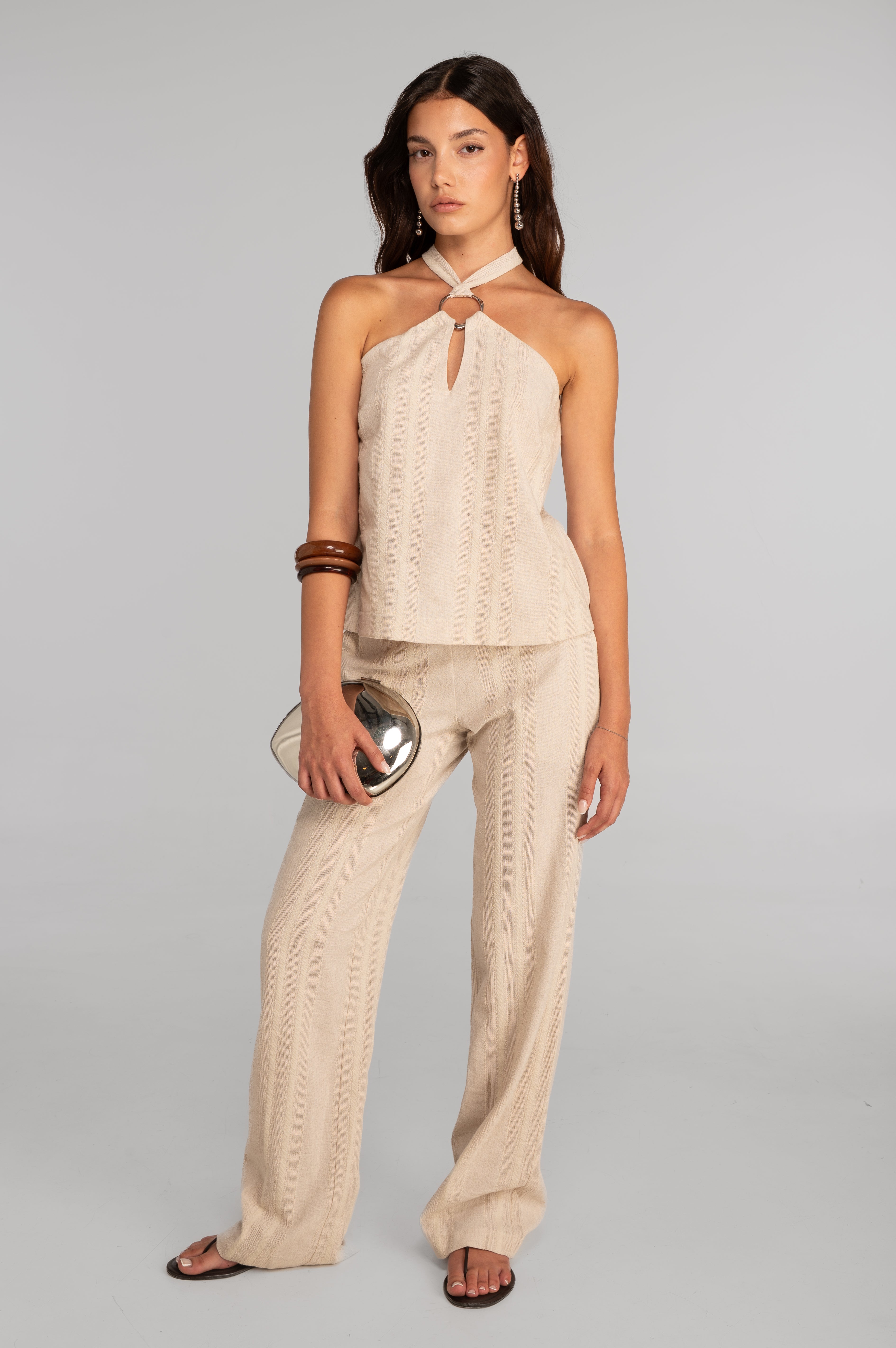 Cotton jacquard halter neck top 7730