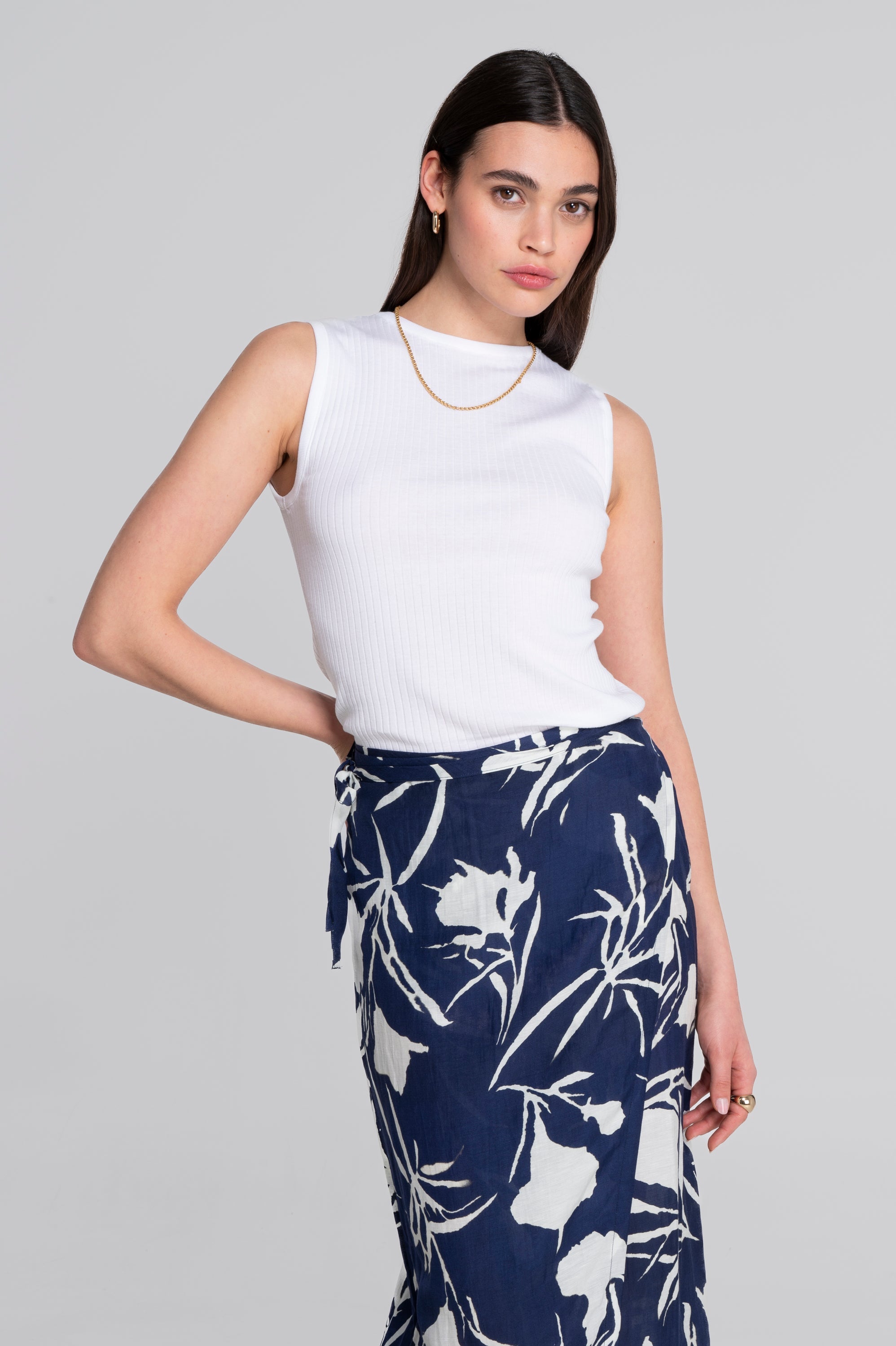 Printed linen-viscose wrap skirt 7535VL
