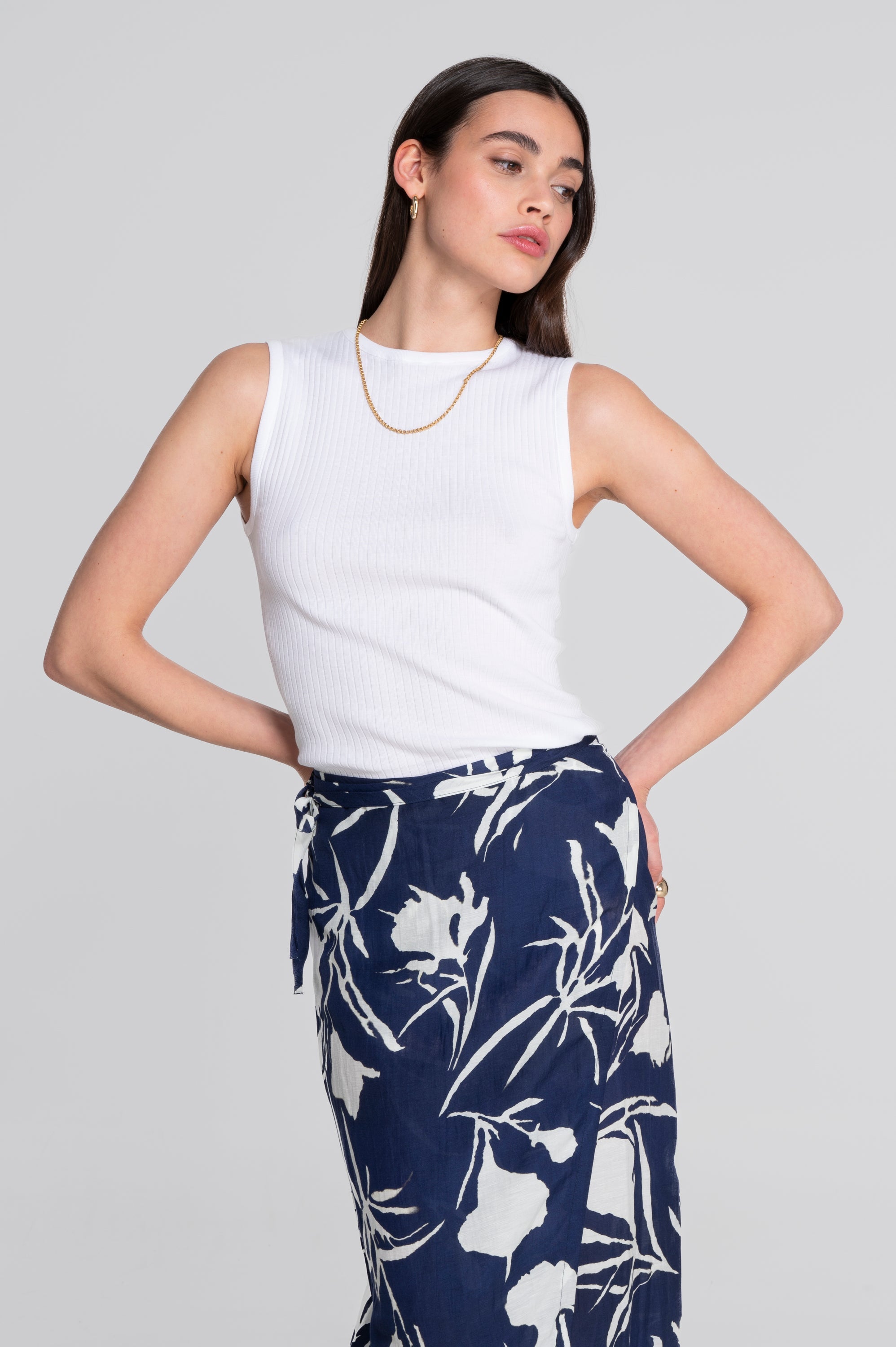 Printed linen-viscose wrap skirt 7535VL