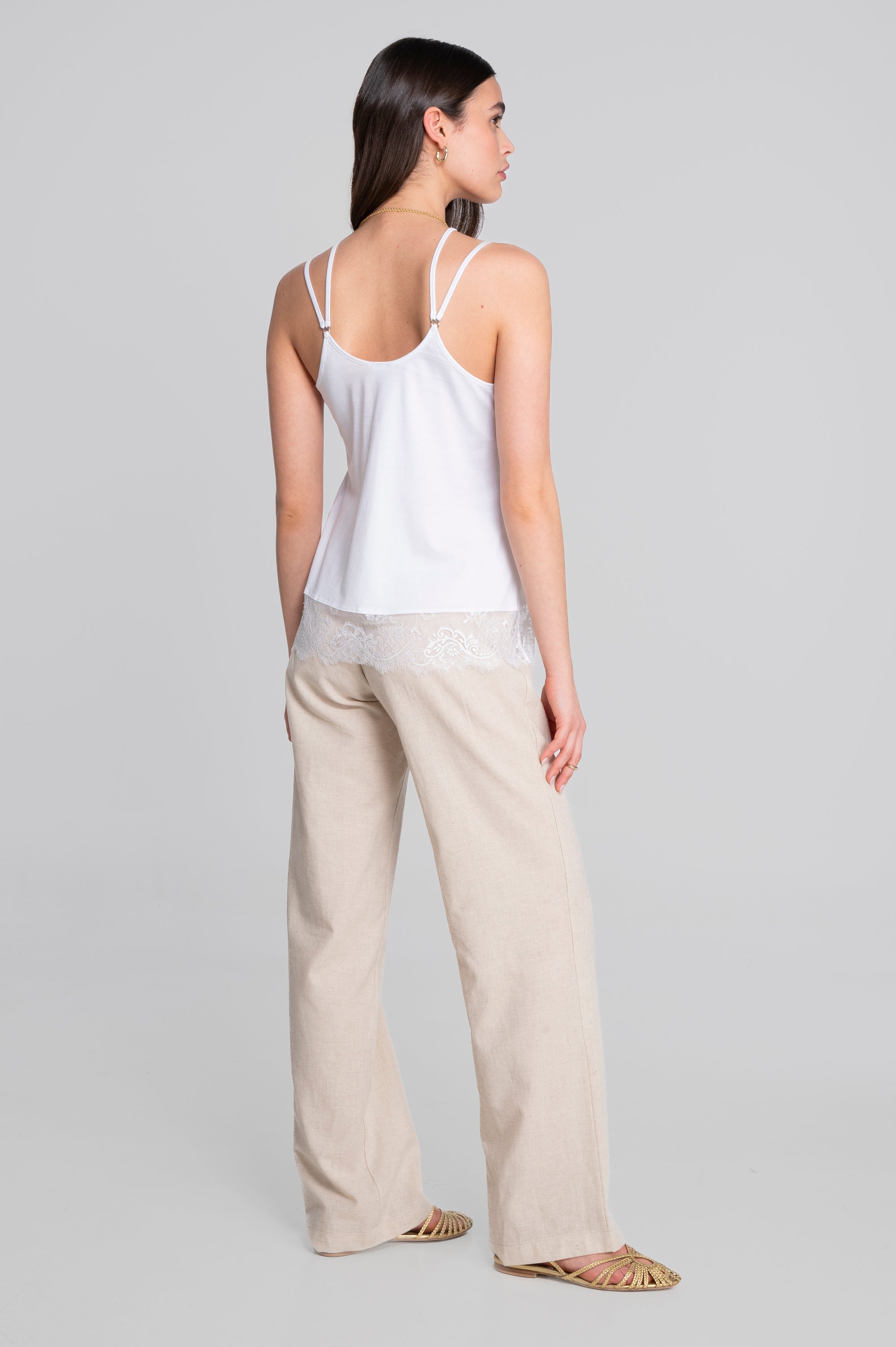 Camisole top in jersey cotton with chantilly lace 7523