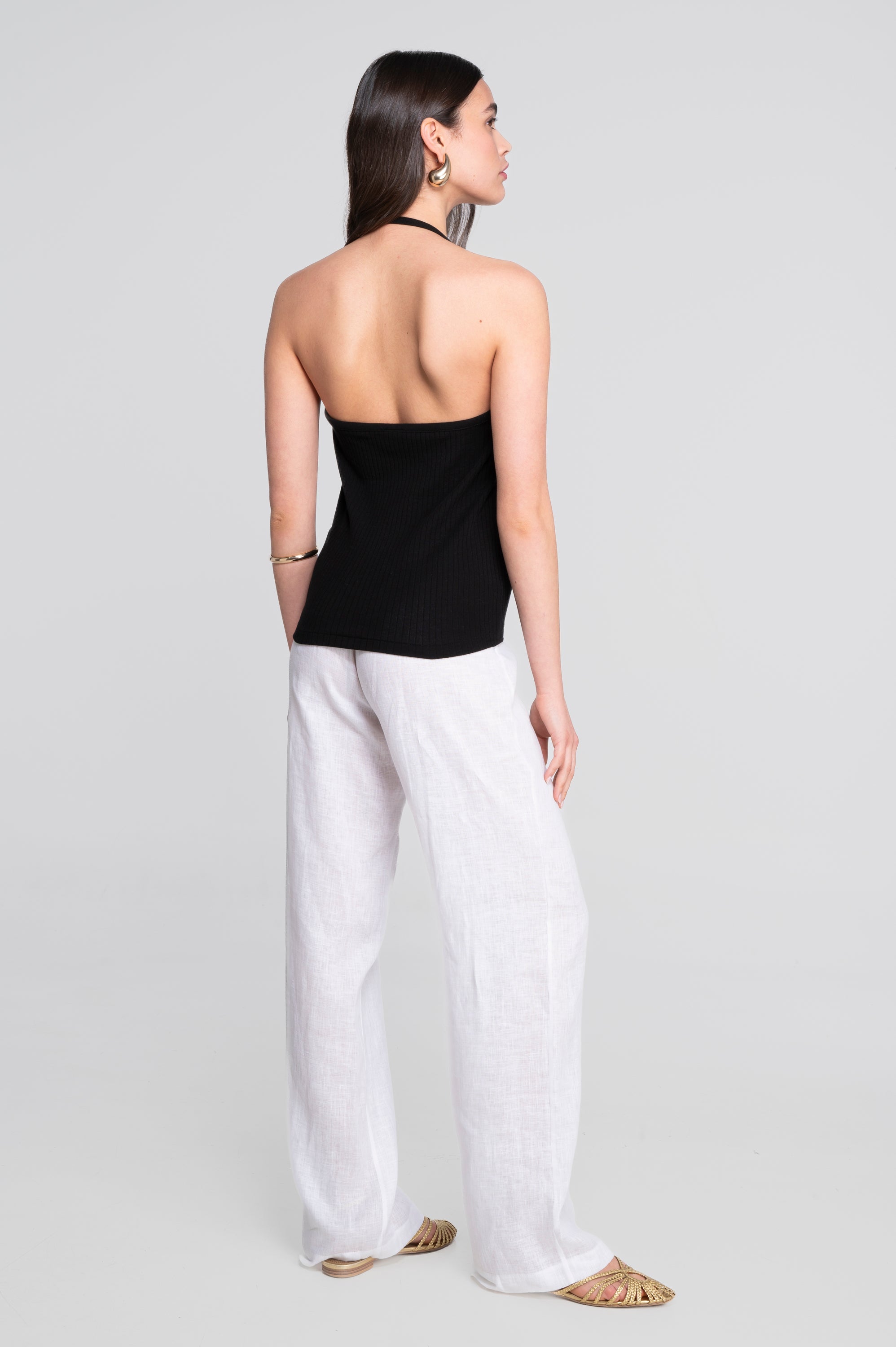 Cotton halter V neck top 7560