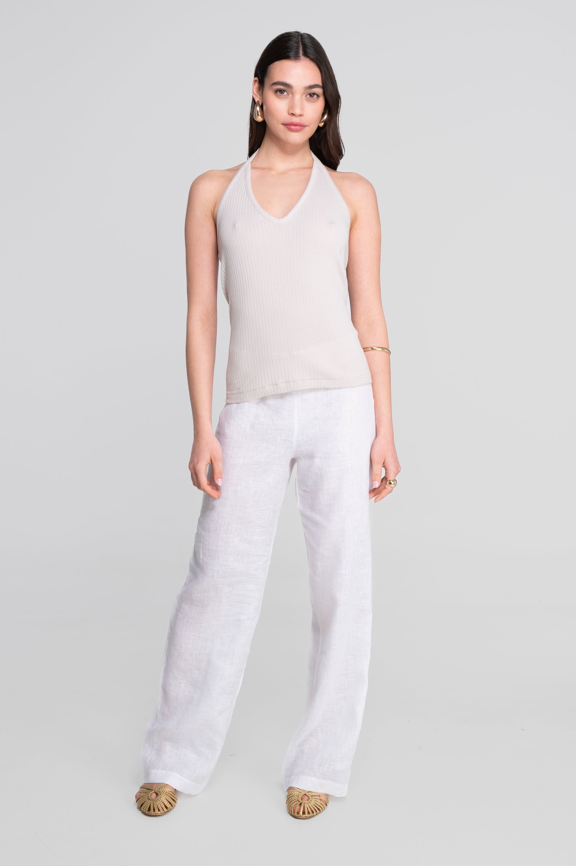 Cotton halter V neck top 7560