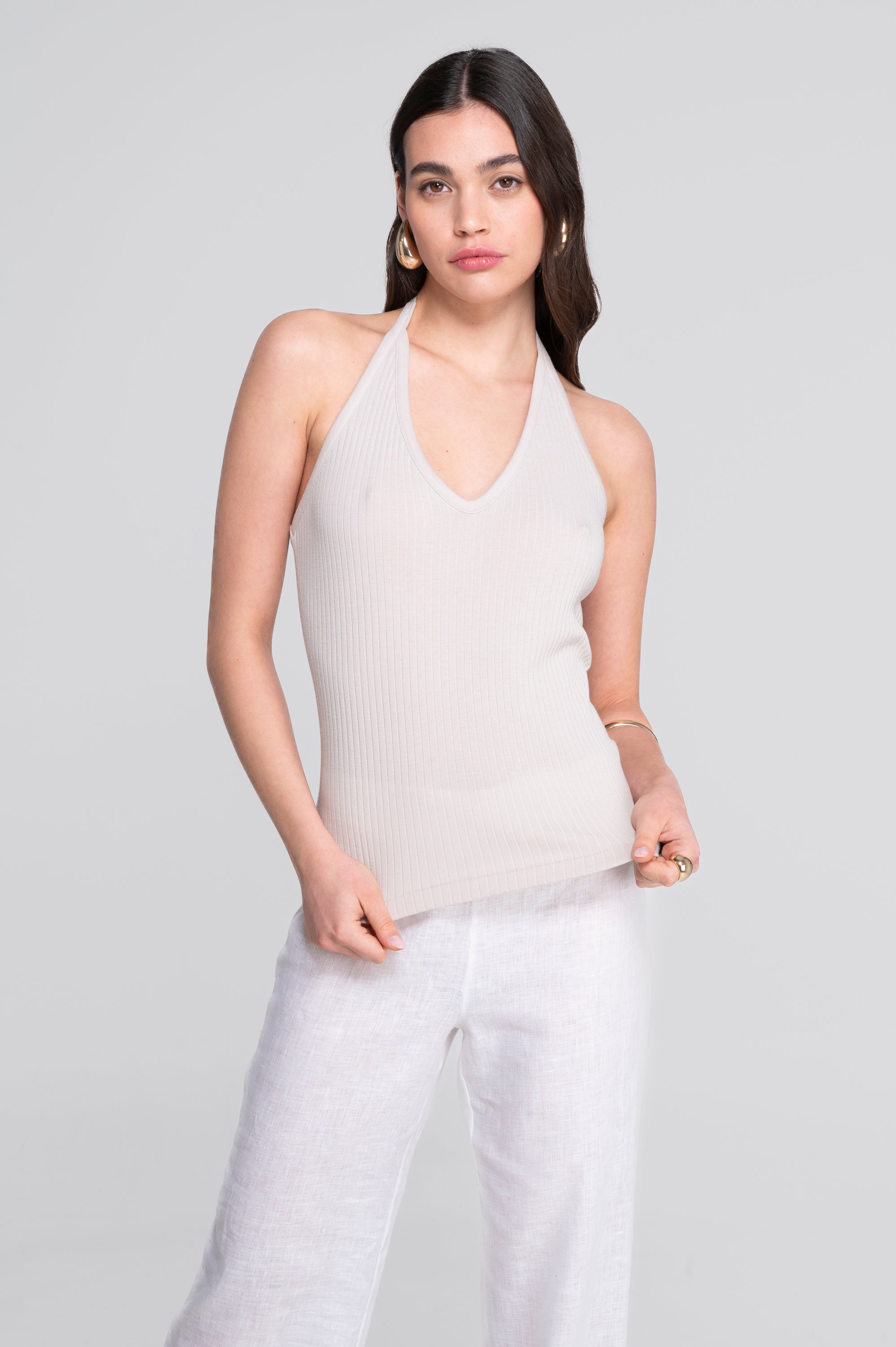 Cotton halter V neck top 7560