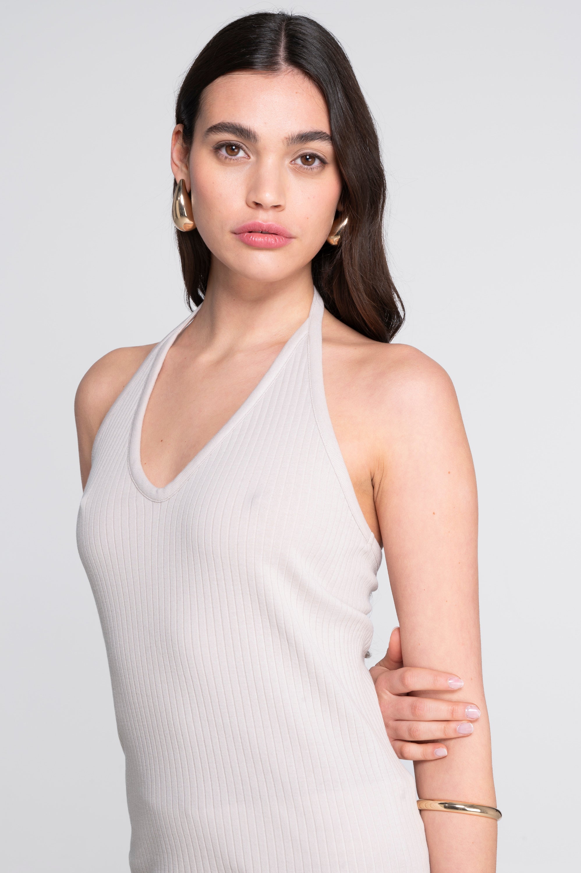 Cotton halter V neck top 7560