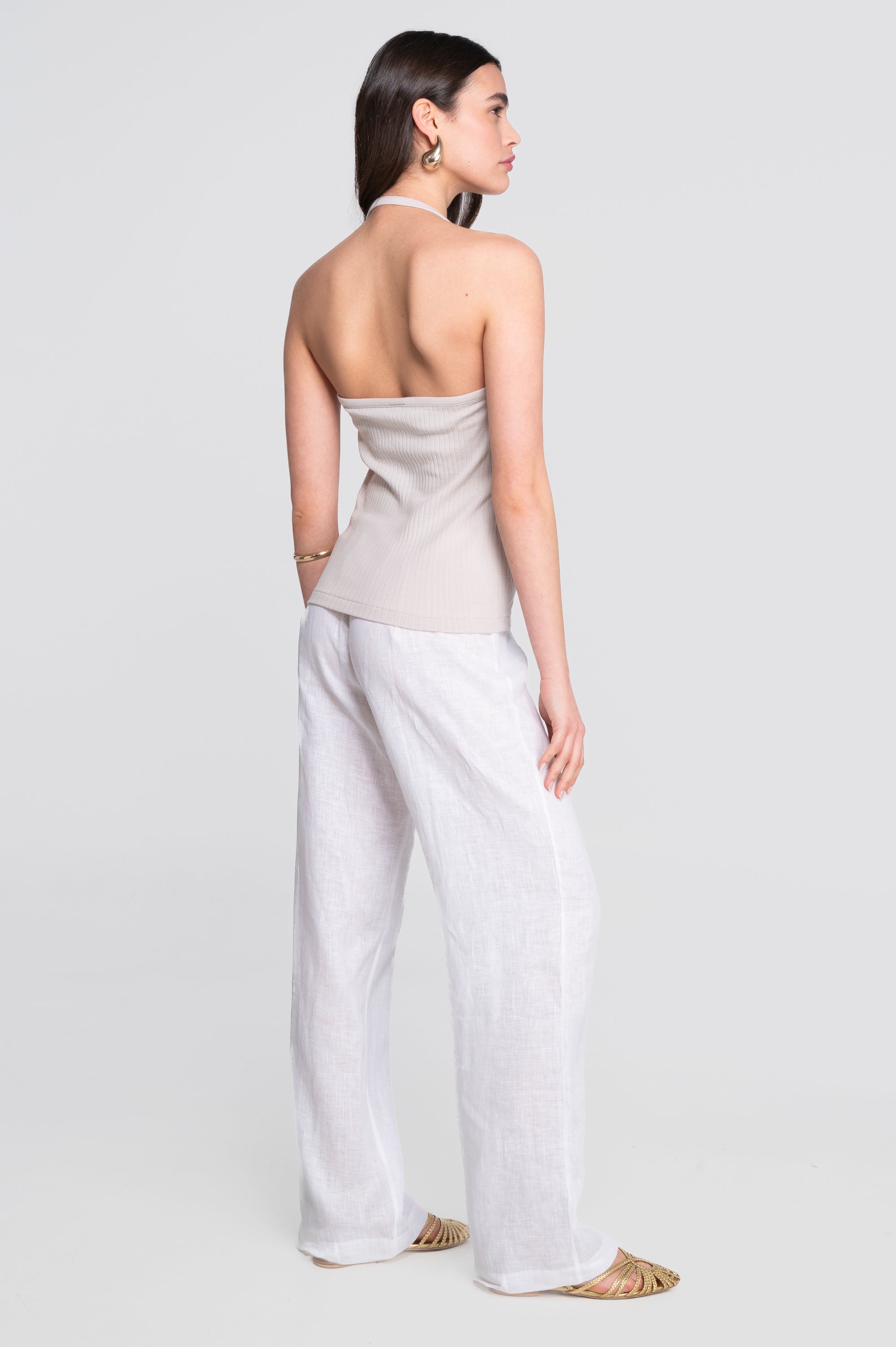 Cotton halter V neck top 7560