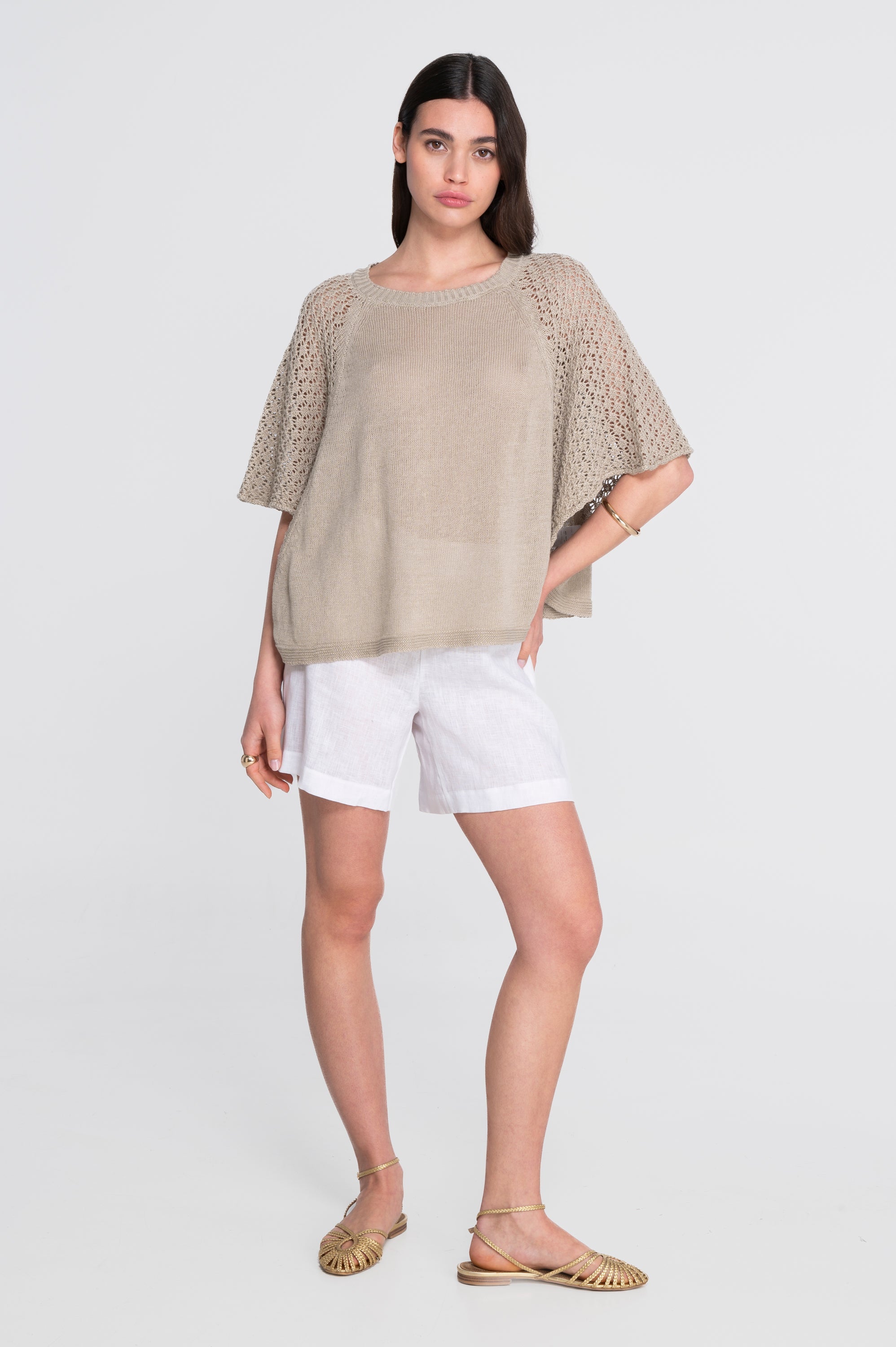 Cotton tricot blouse with batwing raglan sleeves 7574