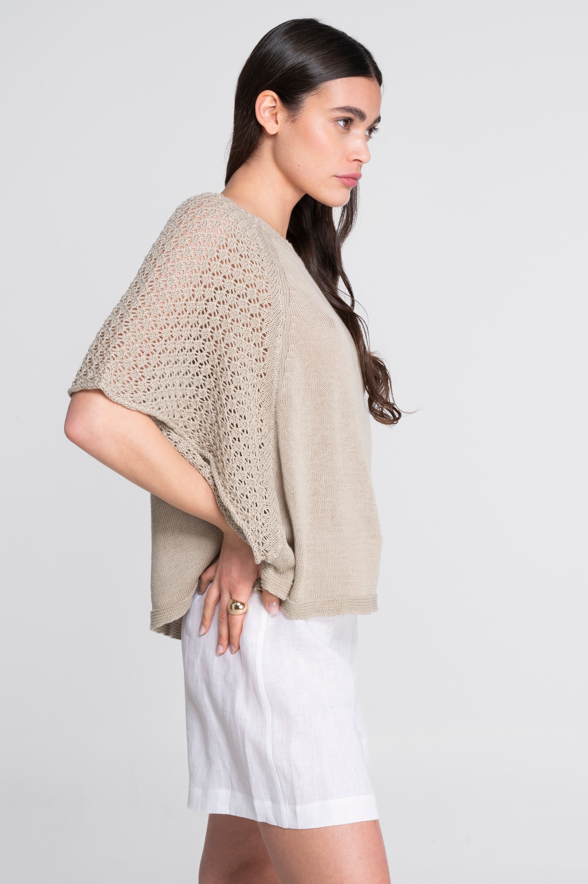 Cotton tricot blouse with batwing raglan sleeves 7574