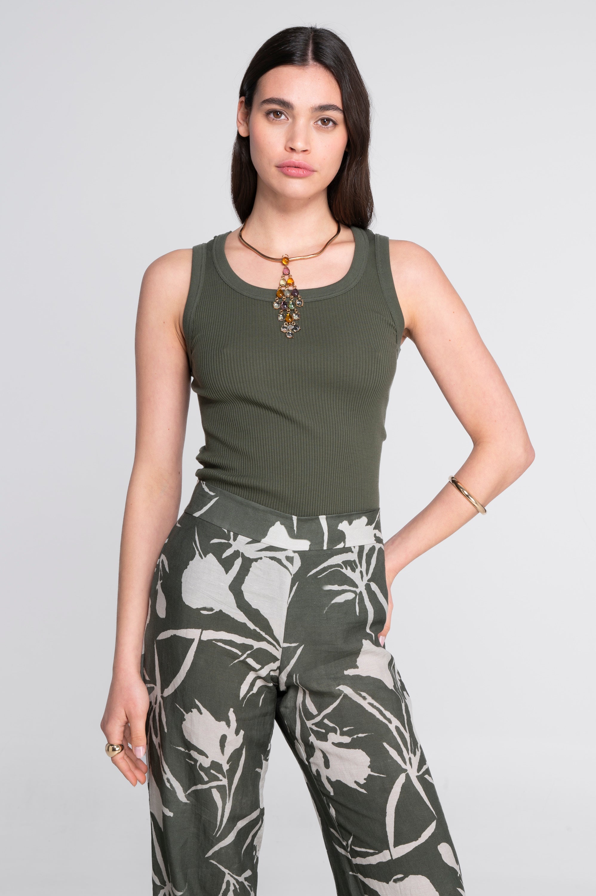 Wide-leg printed linen-viscose trousers 7536VL