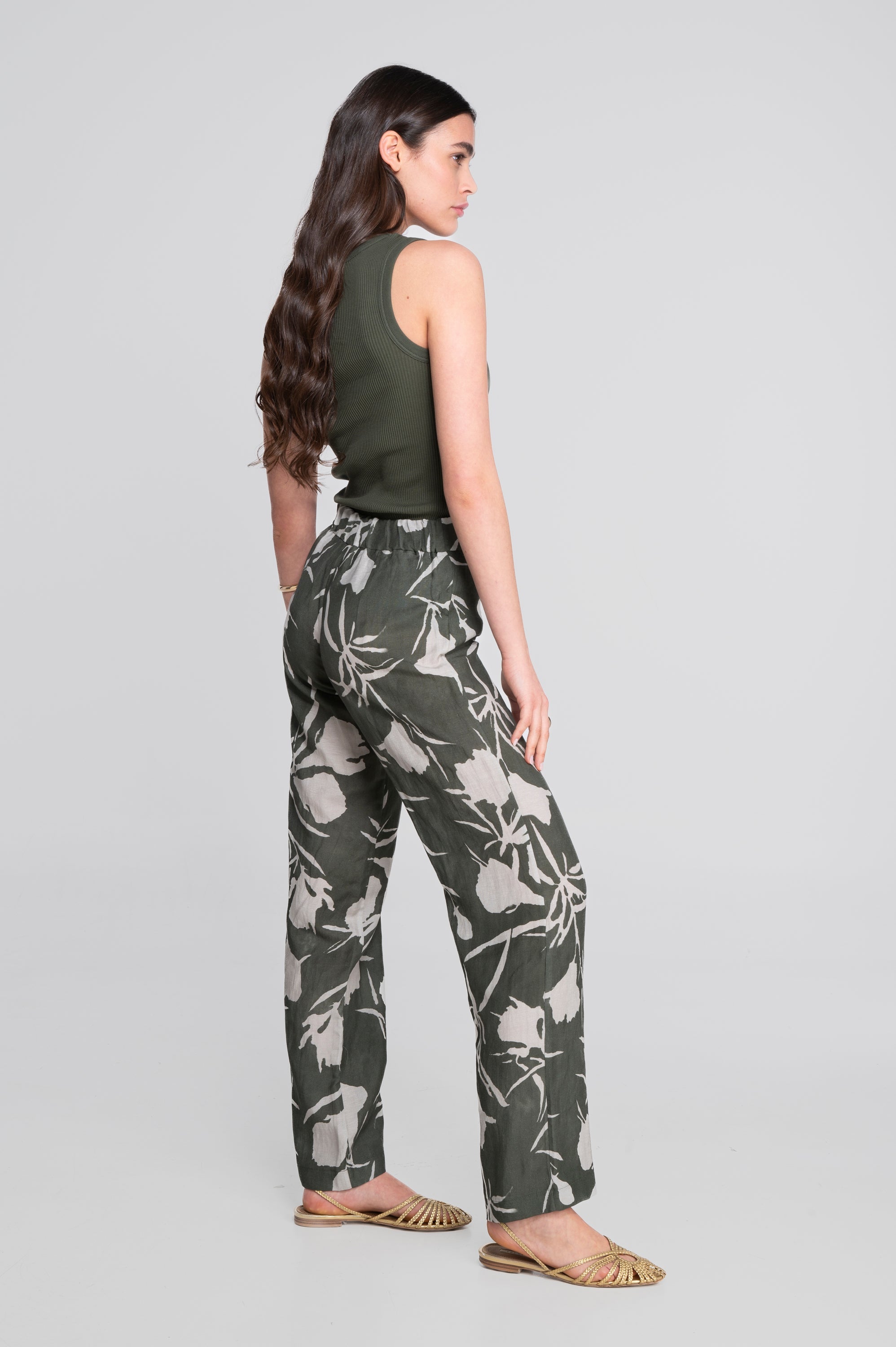 Wide-leg printed linen-viscose trousers 7536VL