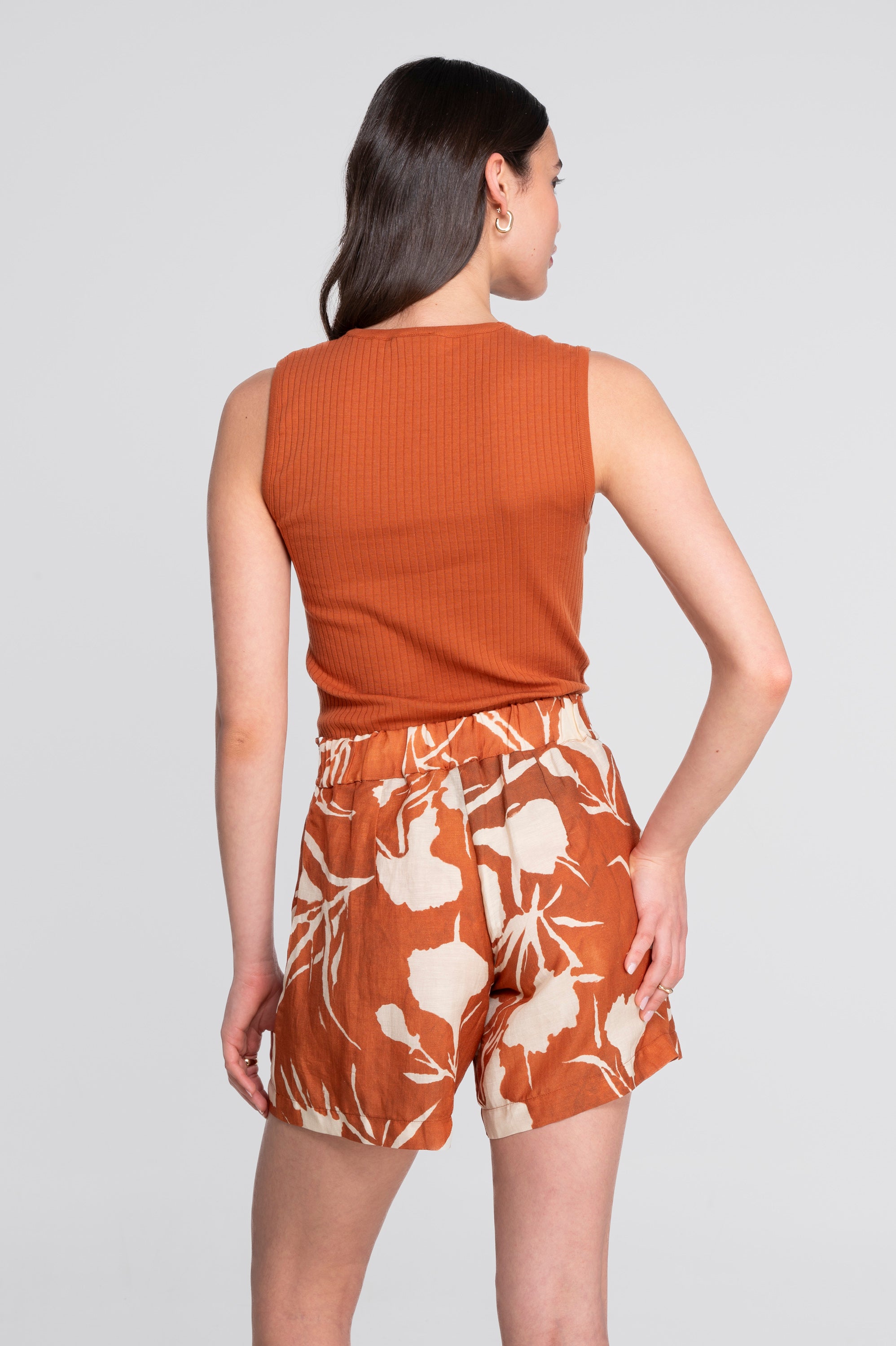 Flared printed linen-viscose shorts 7537VL