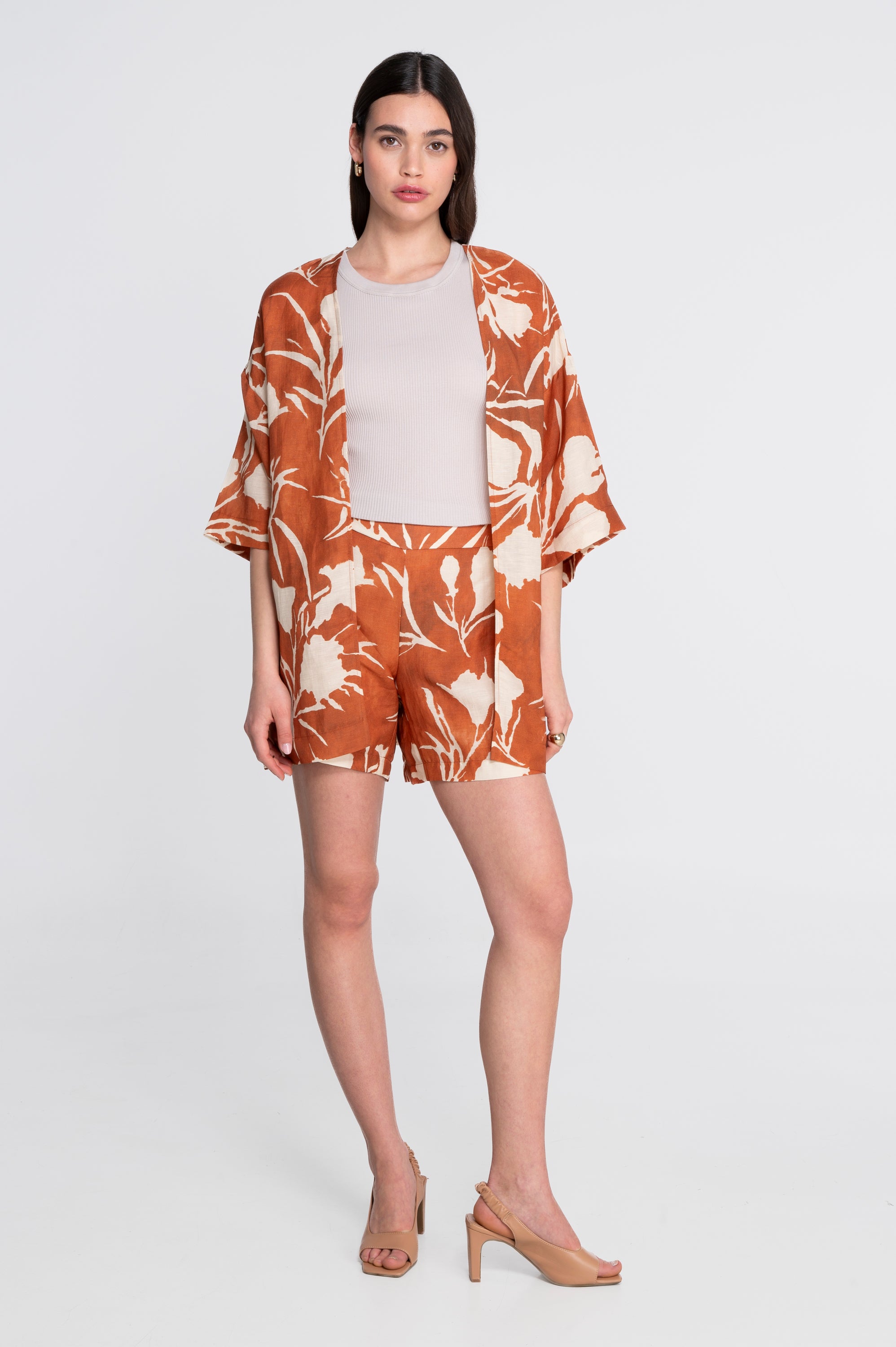 Pinted linen-viscose kimono 7553VL