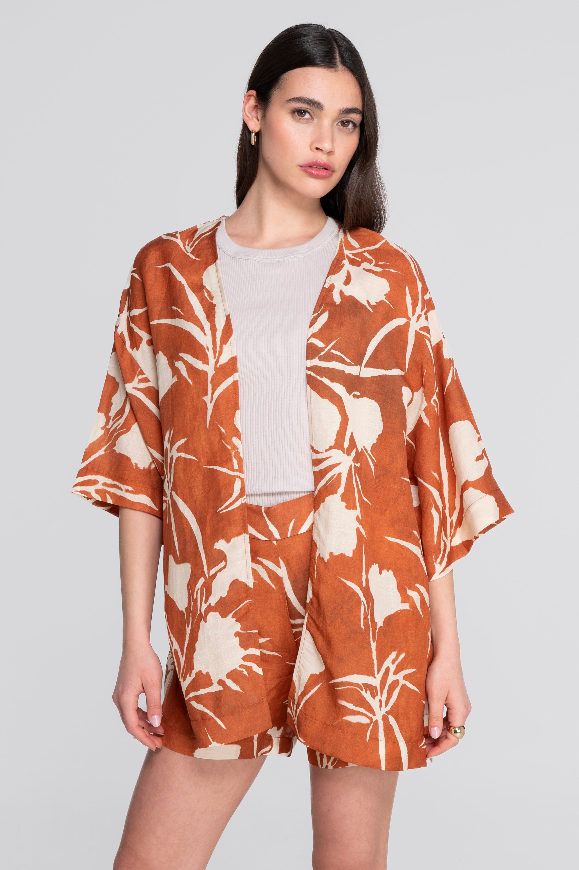Pinted linen-viscose kimono 7553VL