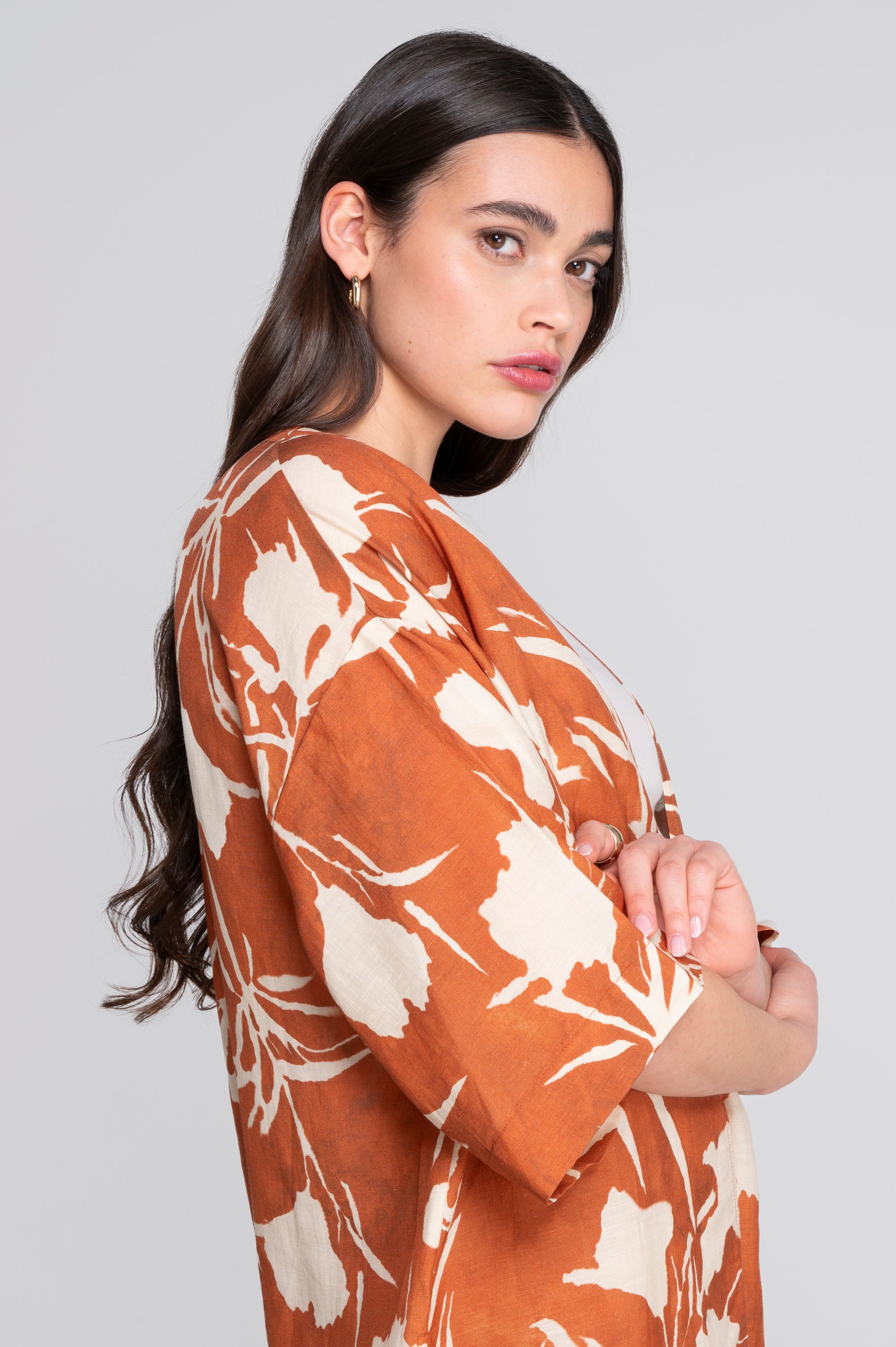 Pinted linen-viscose kimono 7553VL