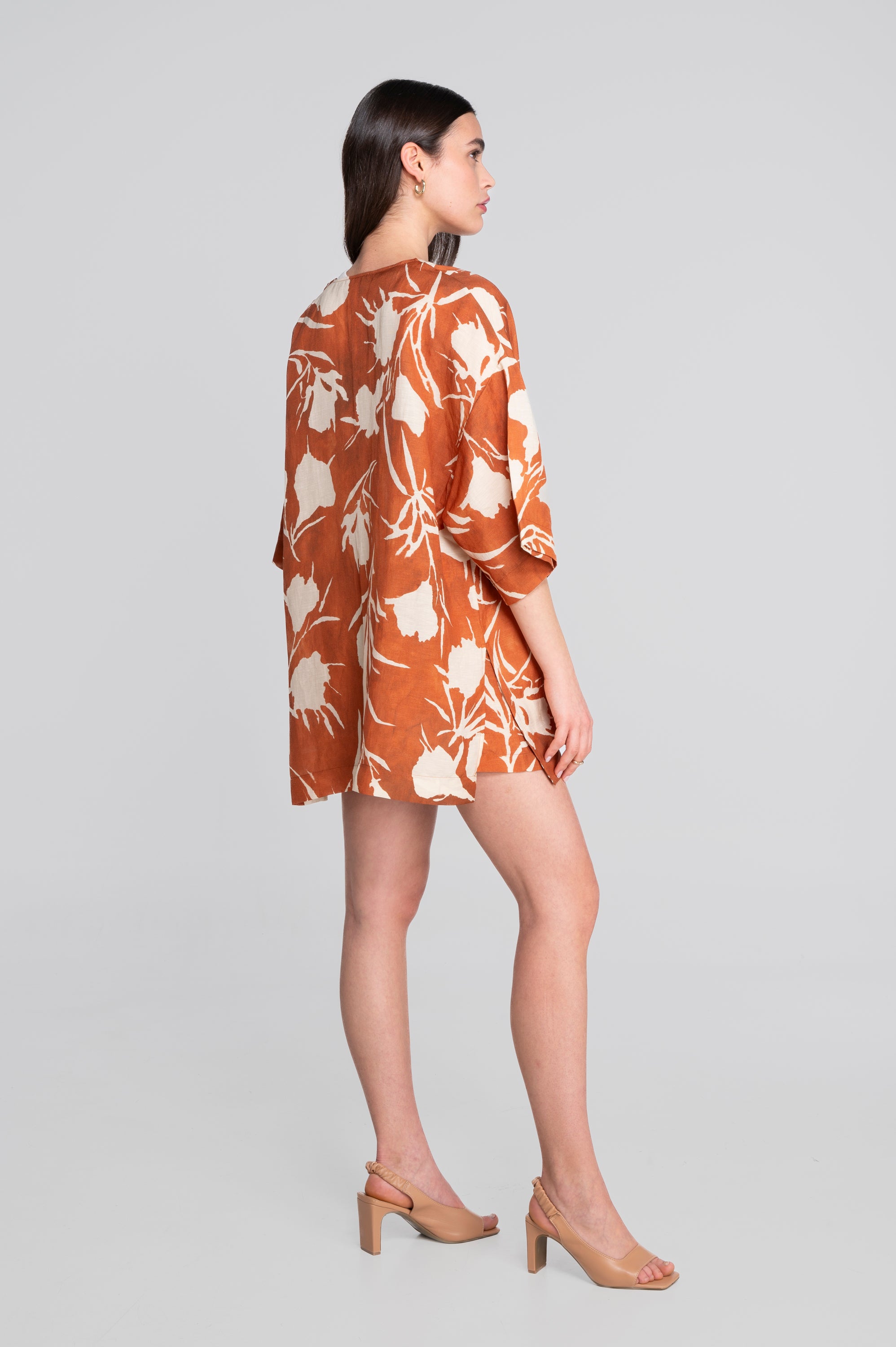 Pinted linen-viscose kimono 7553VL