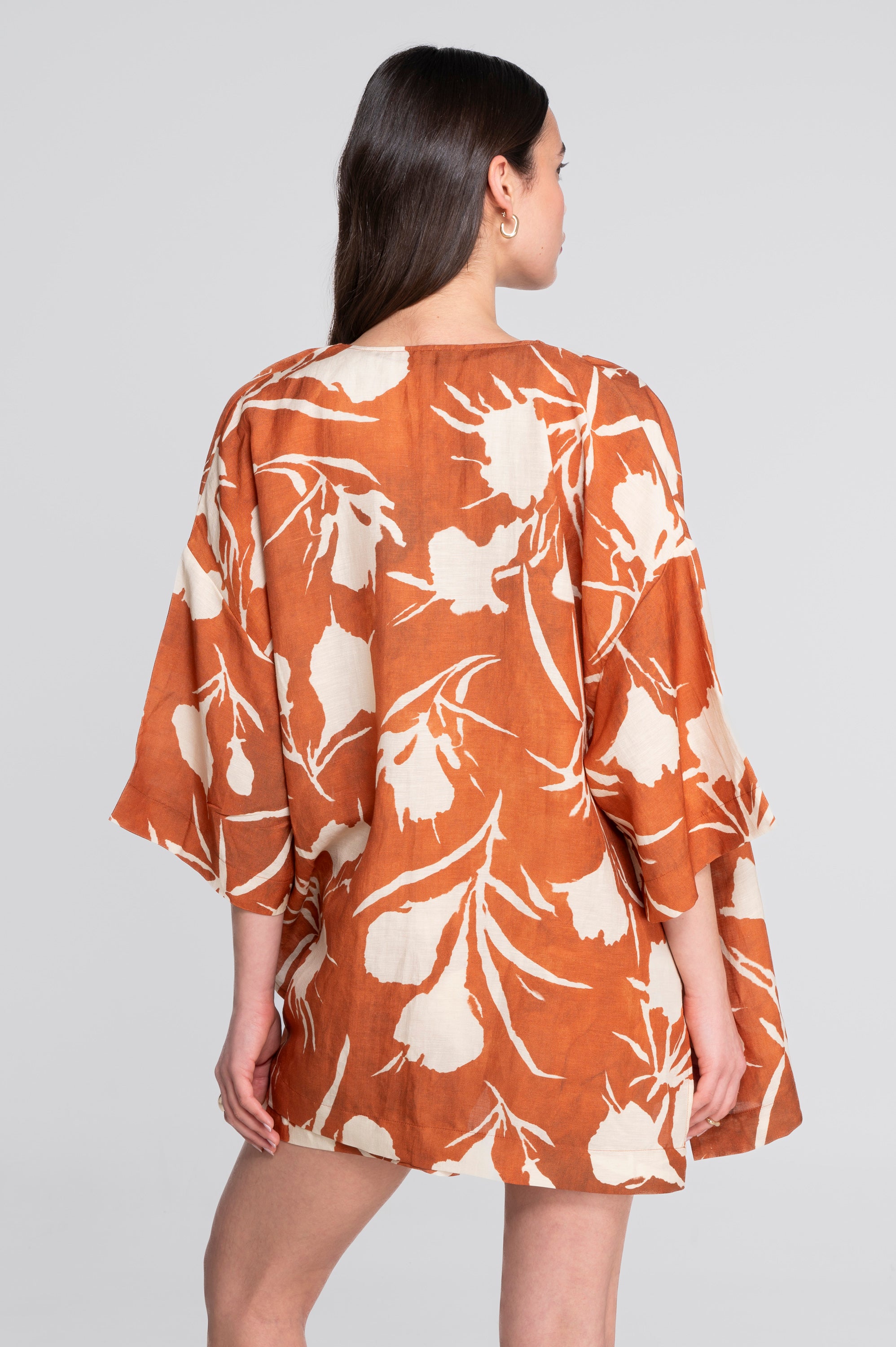 Pinted linen-viscose kimono 7553VL