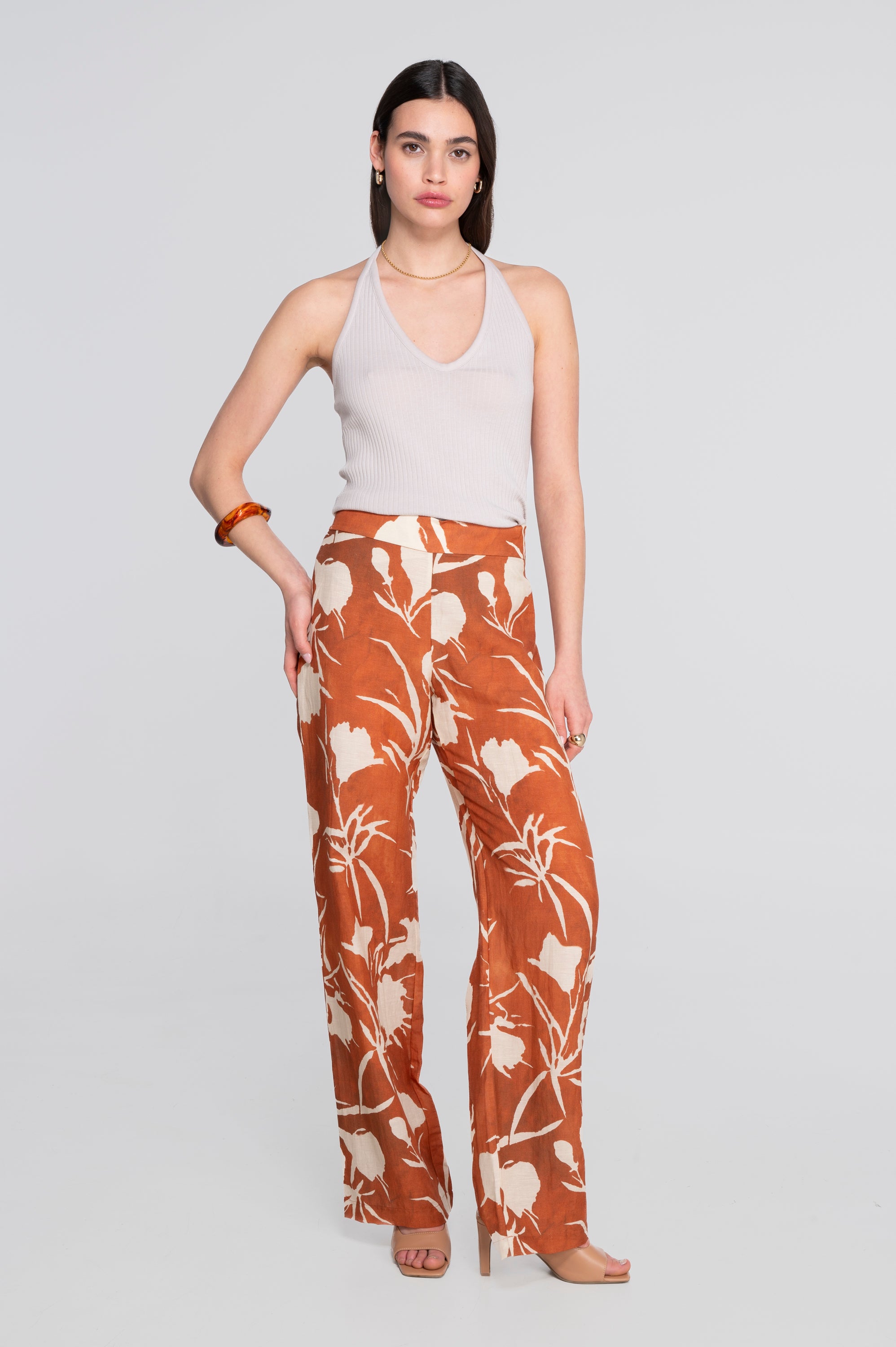 Wide-leg printed linen-viscose trousers 7536VL