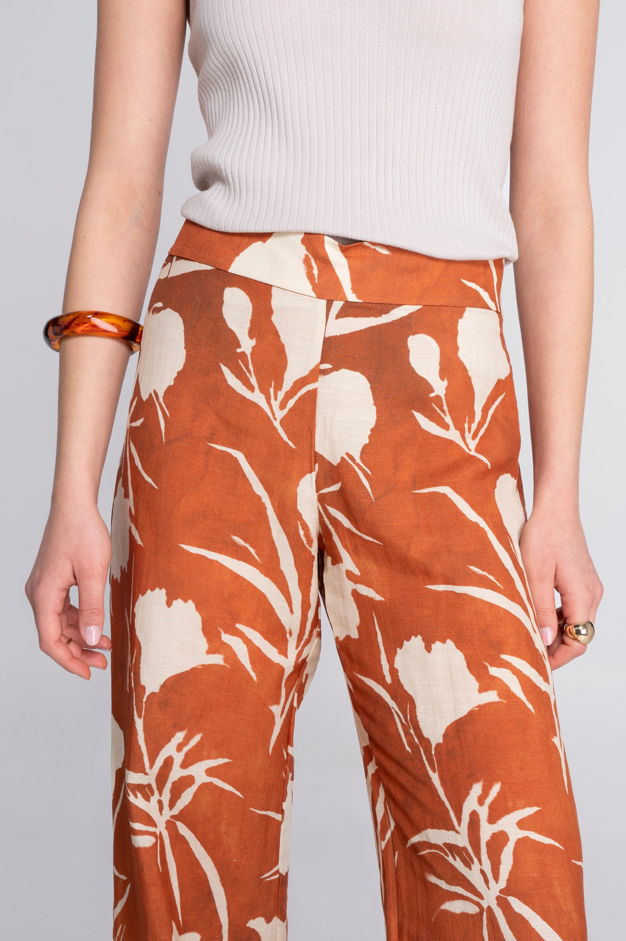 Wide-leg printed linen-viscose trousers 7536VL