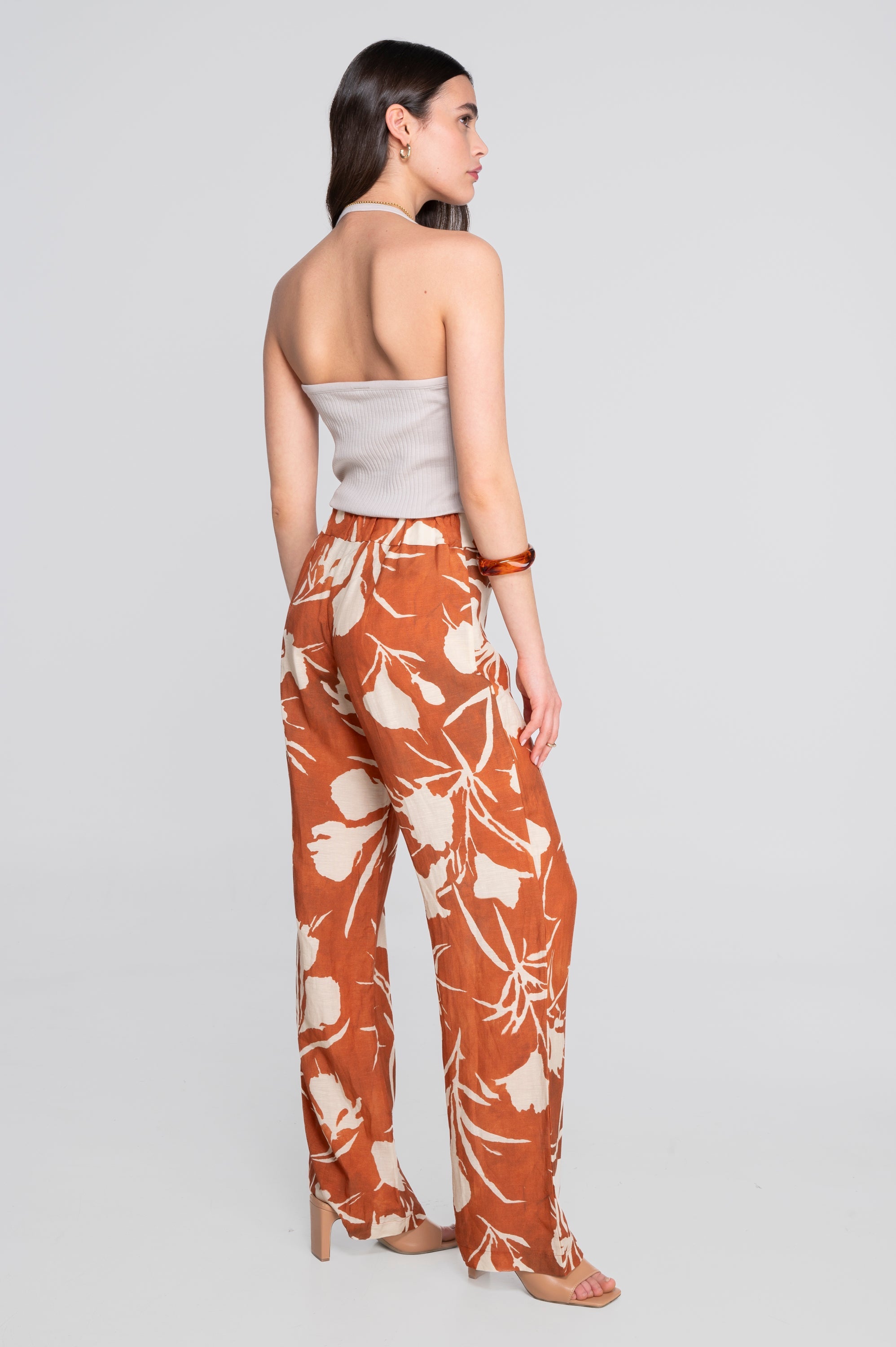 Wide-leg printed linen-viscose trousers 7536VL