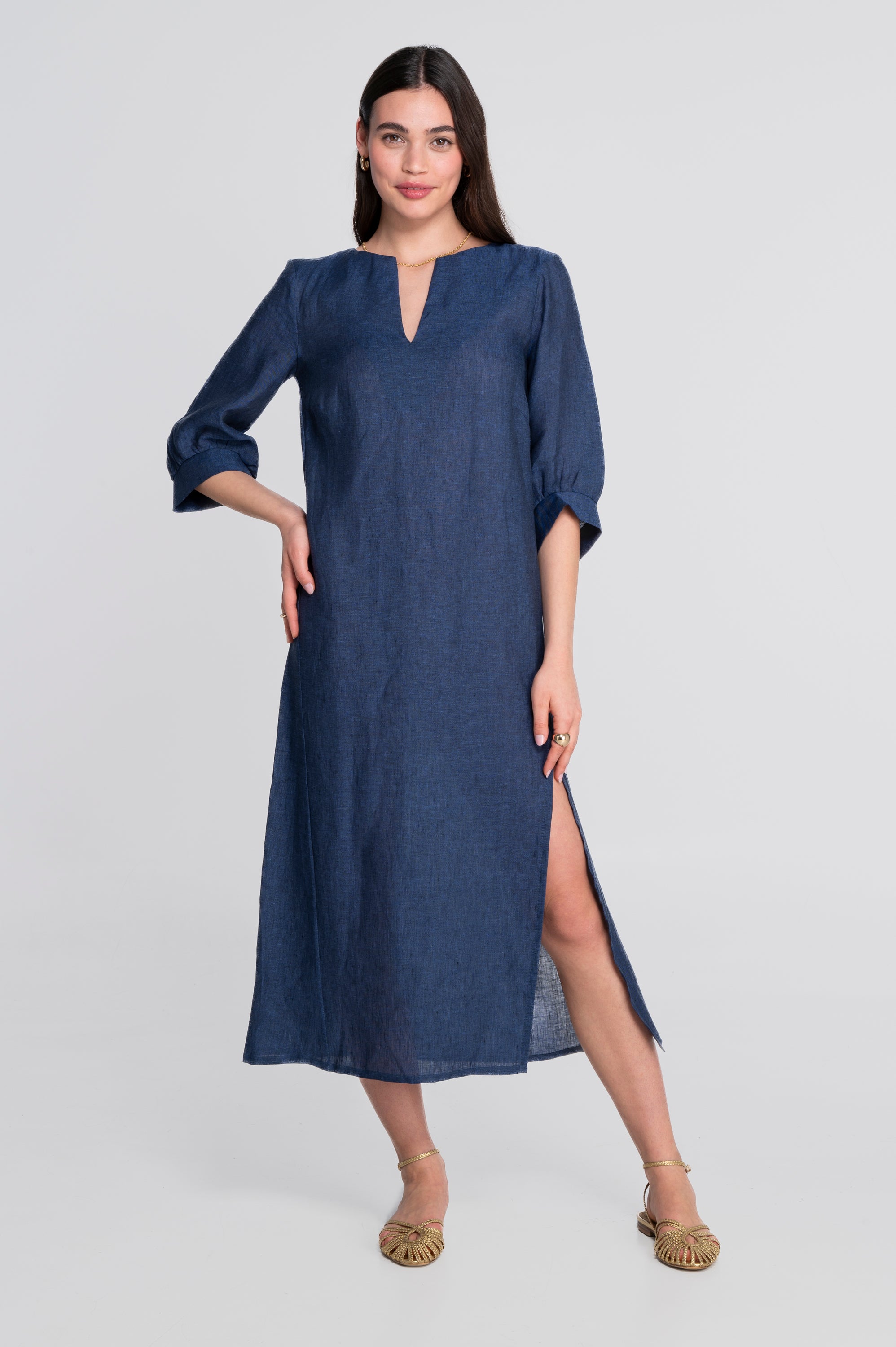 Kaftan-style linen dress 7555L