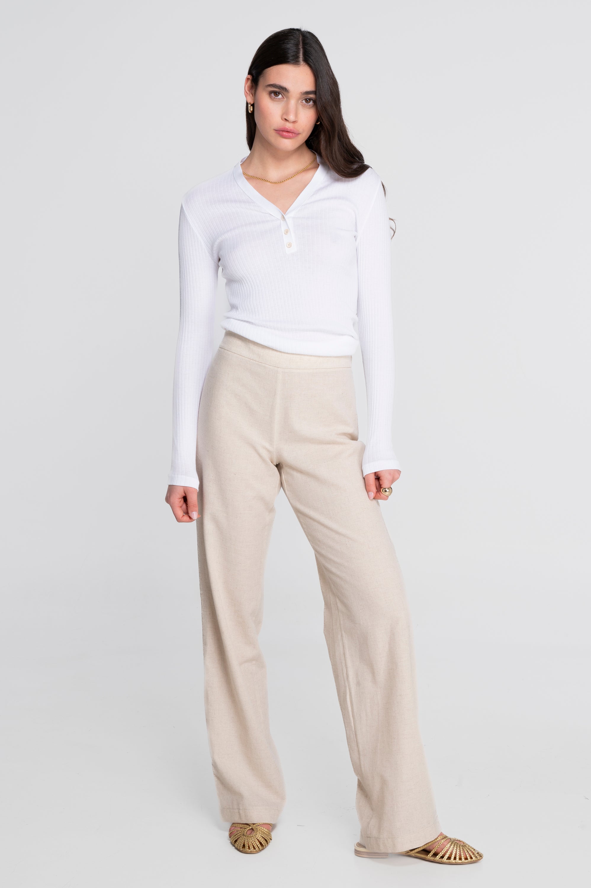 Cotton long sleeves henley shirt 7565