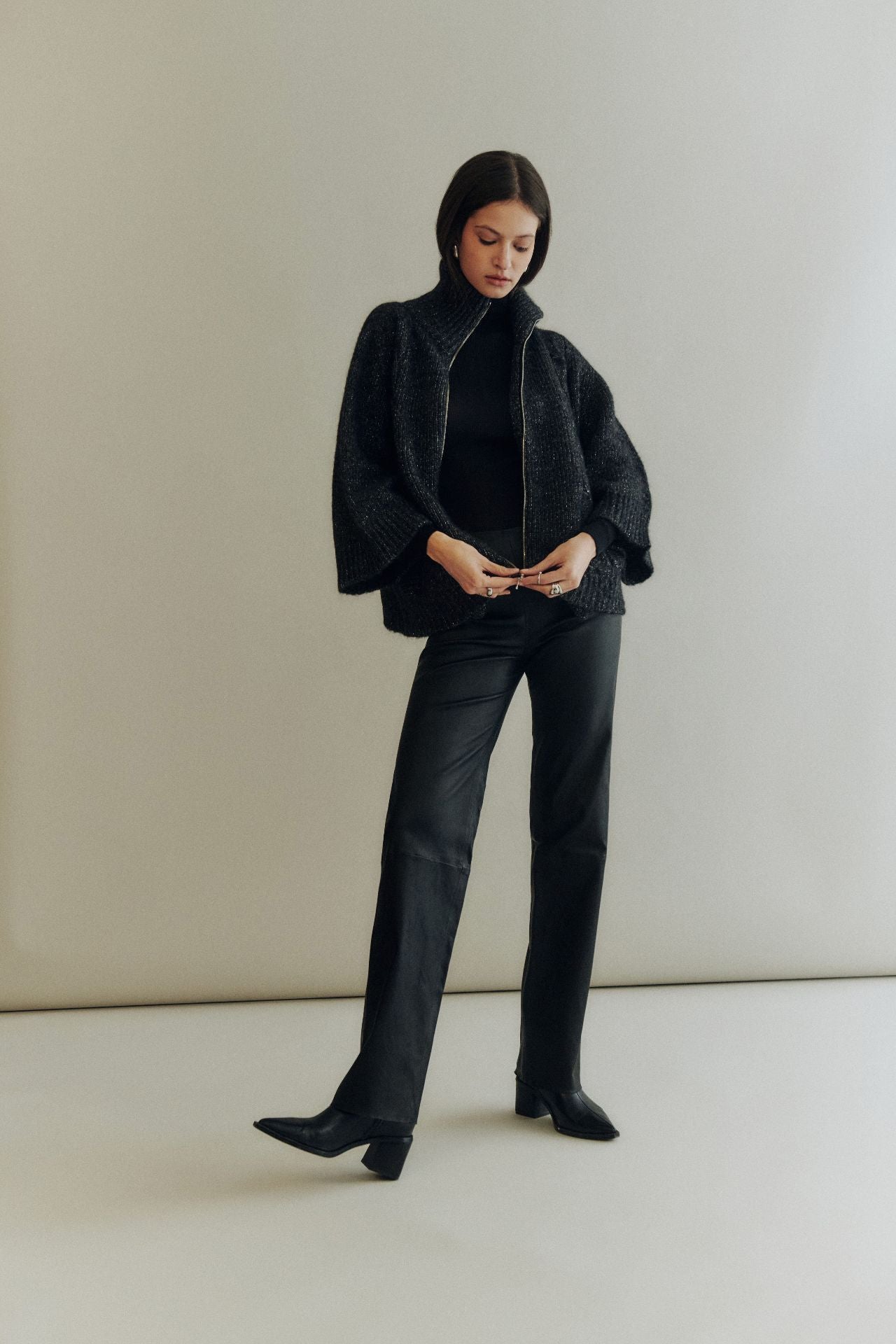 Zip jacket in alpaca blend with lurex 7660