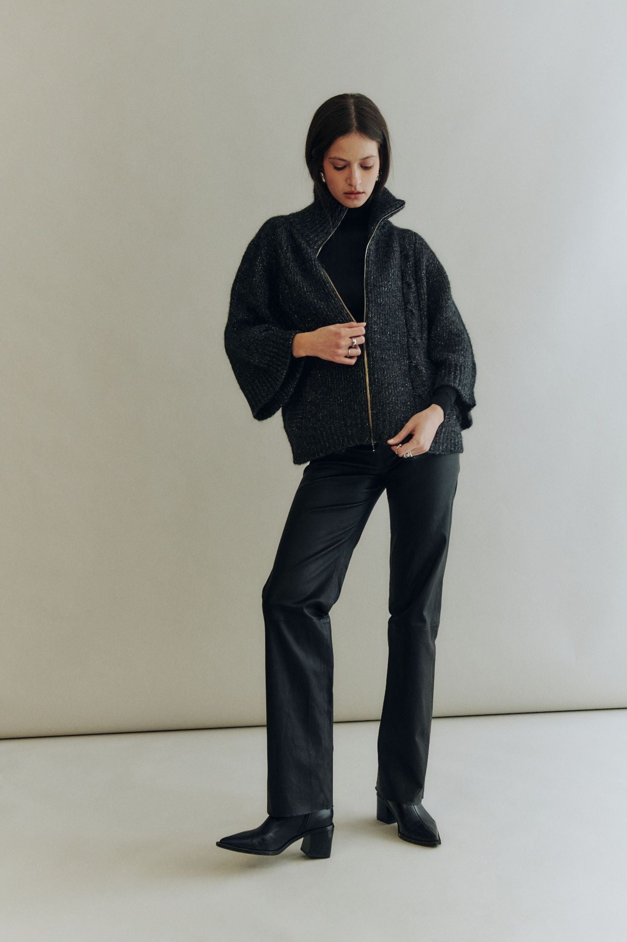 Zip jacket in alpaca blend with lurex 7660