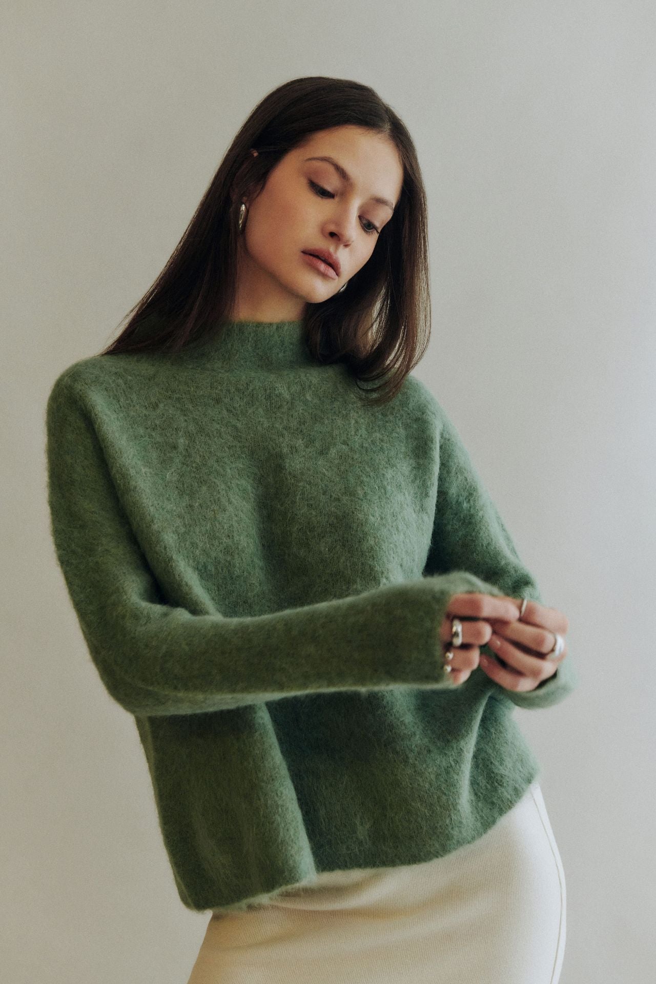 Mock neck pullover in alpaca blend 7666