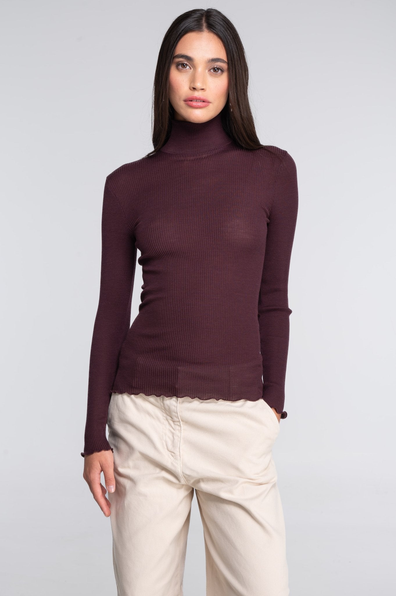 Set of 2 women's wool silk mock turtleneck 3429