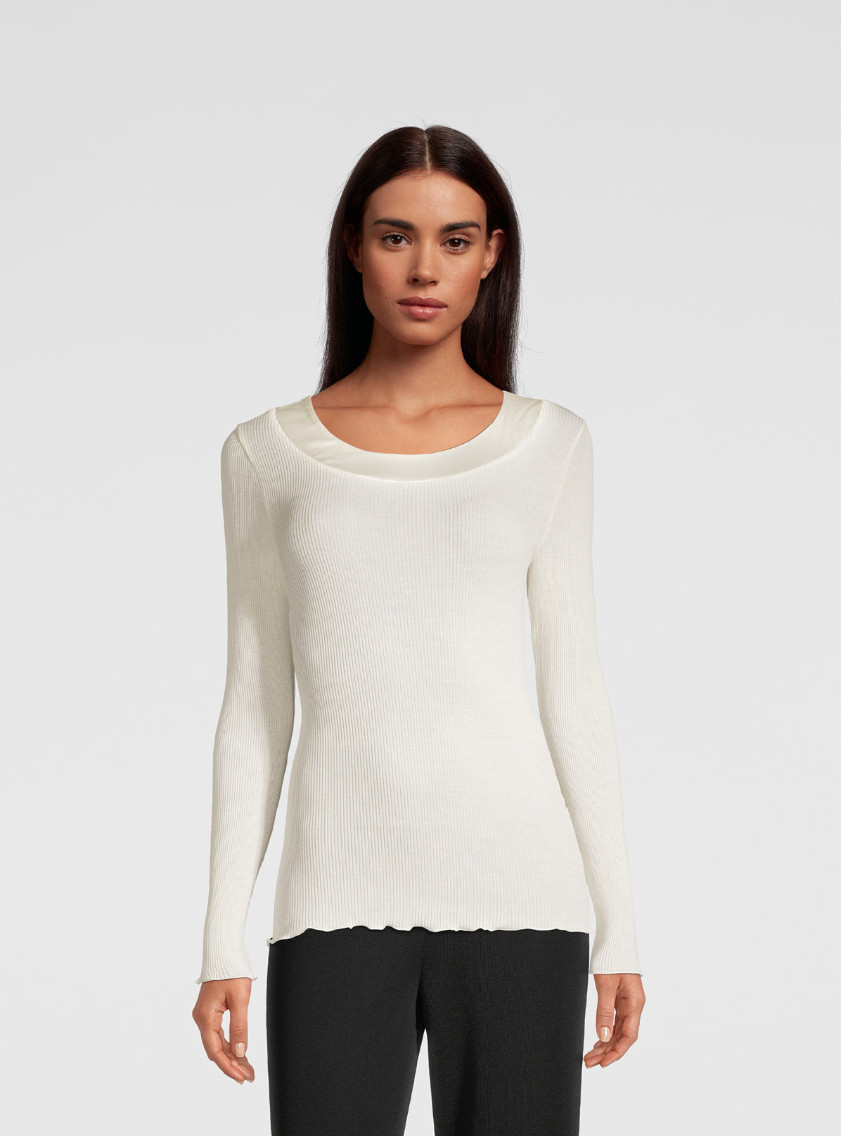 Sleek satin edging Longsleeves Shirt 5304 - Oscalito