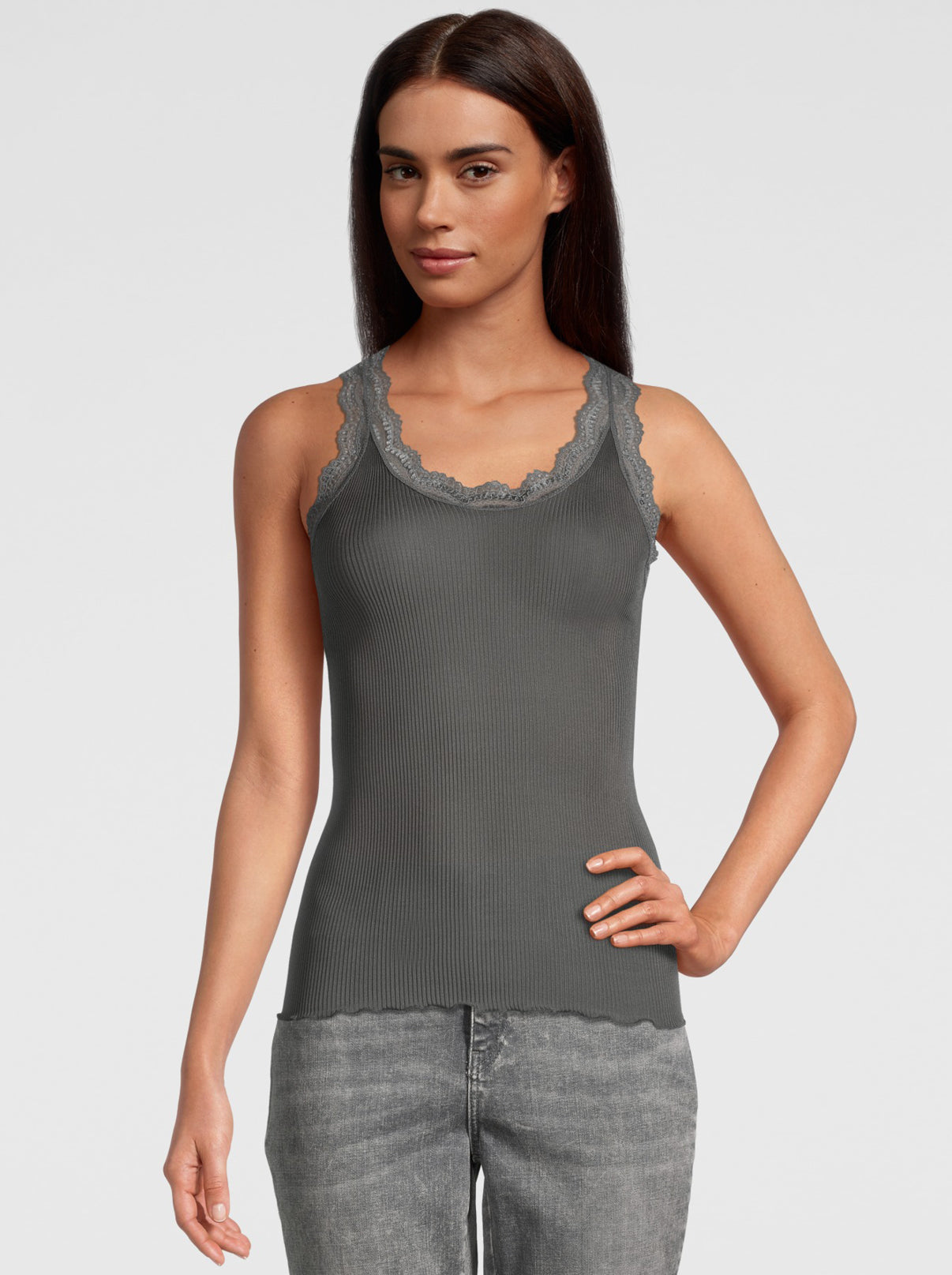 Grey Dentelle de Calais® Tank top