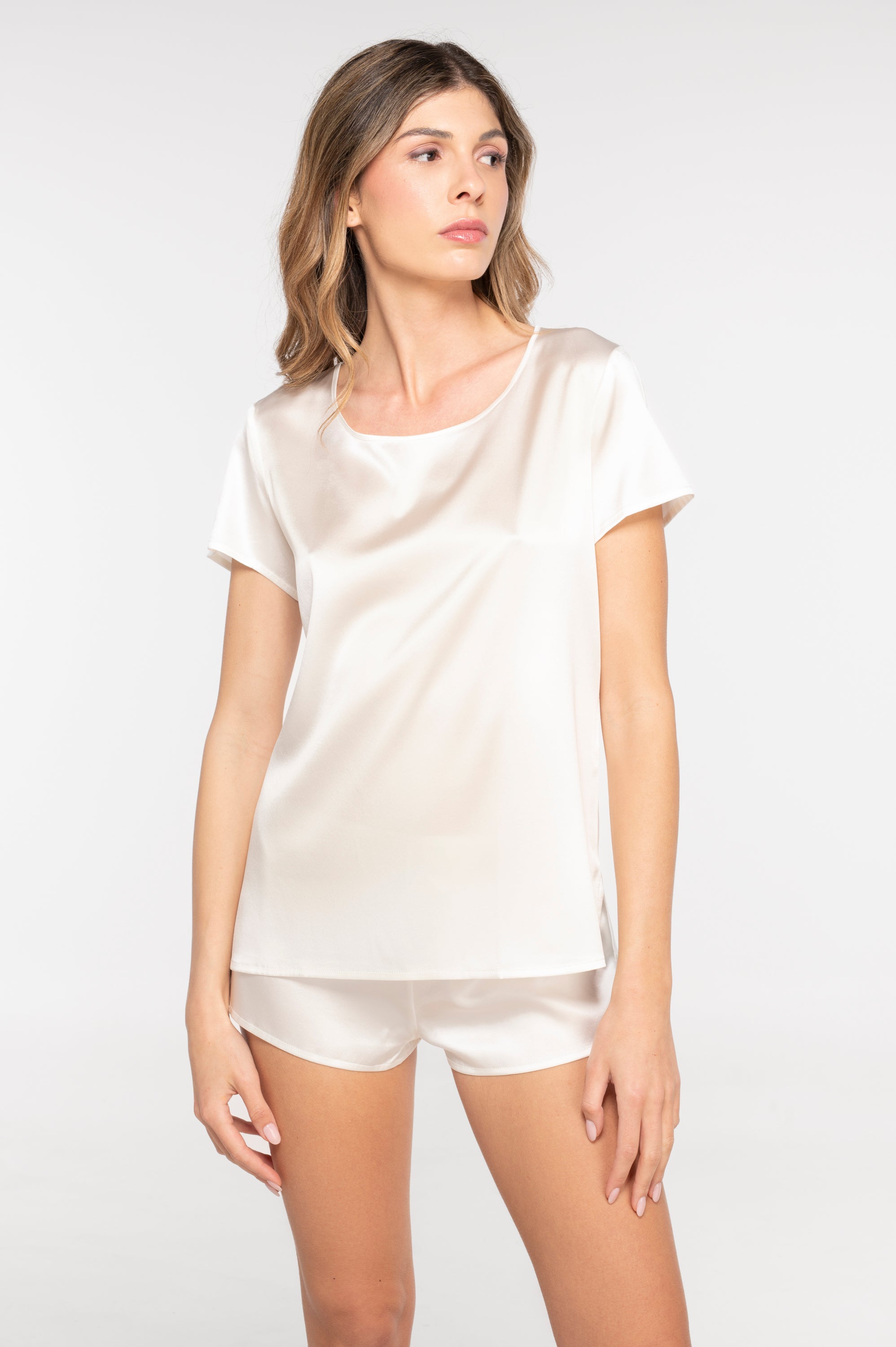 Short-sleeved stretch silk top 10308