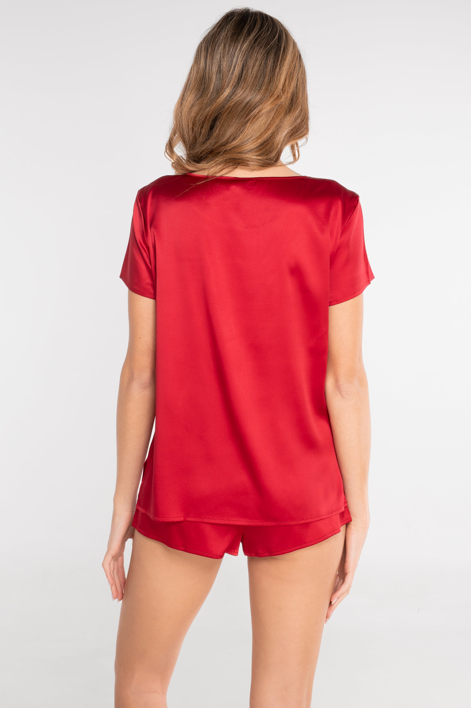 Short-sleeved stretch silk top 10308