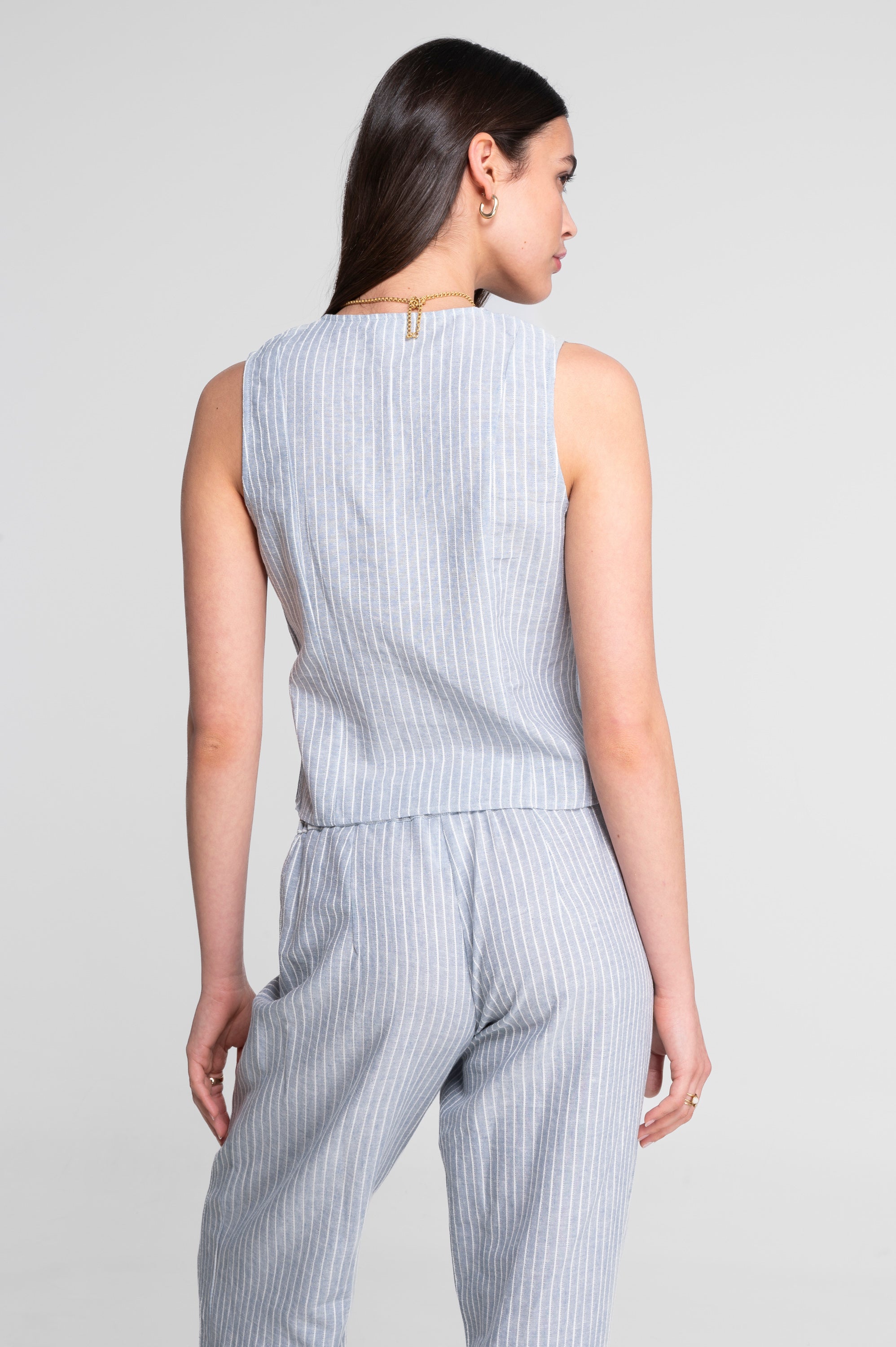 Sleeveless striped cotton-linen vest 7551R