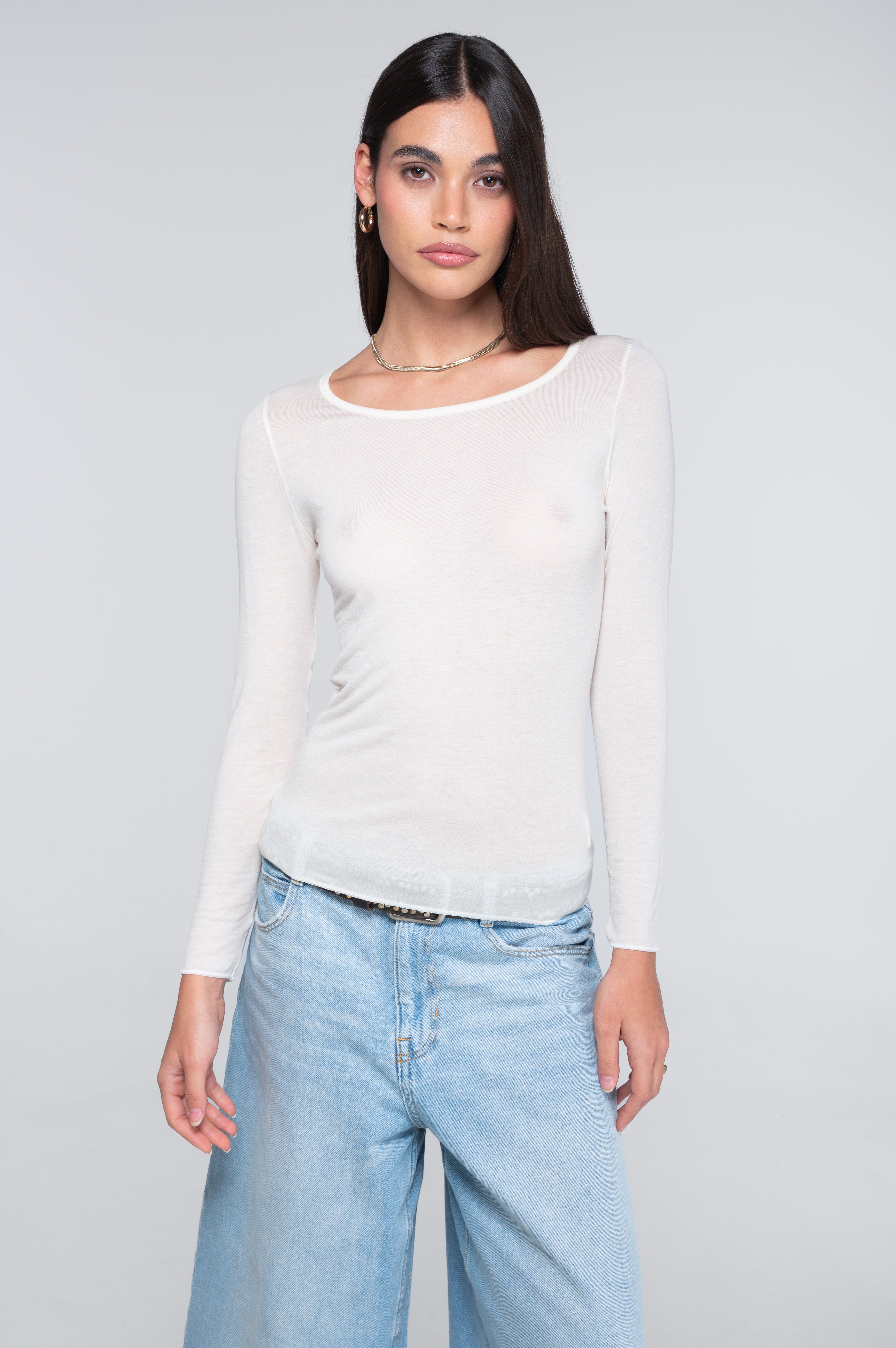 Modal cashmere long sleeves roundneck shirt 1481