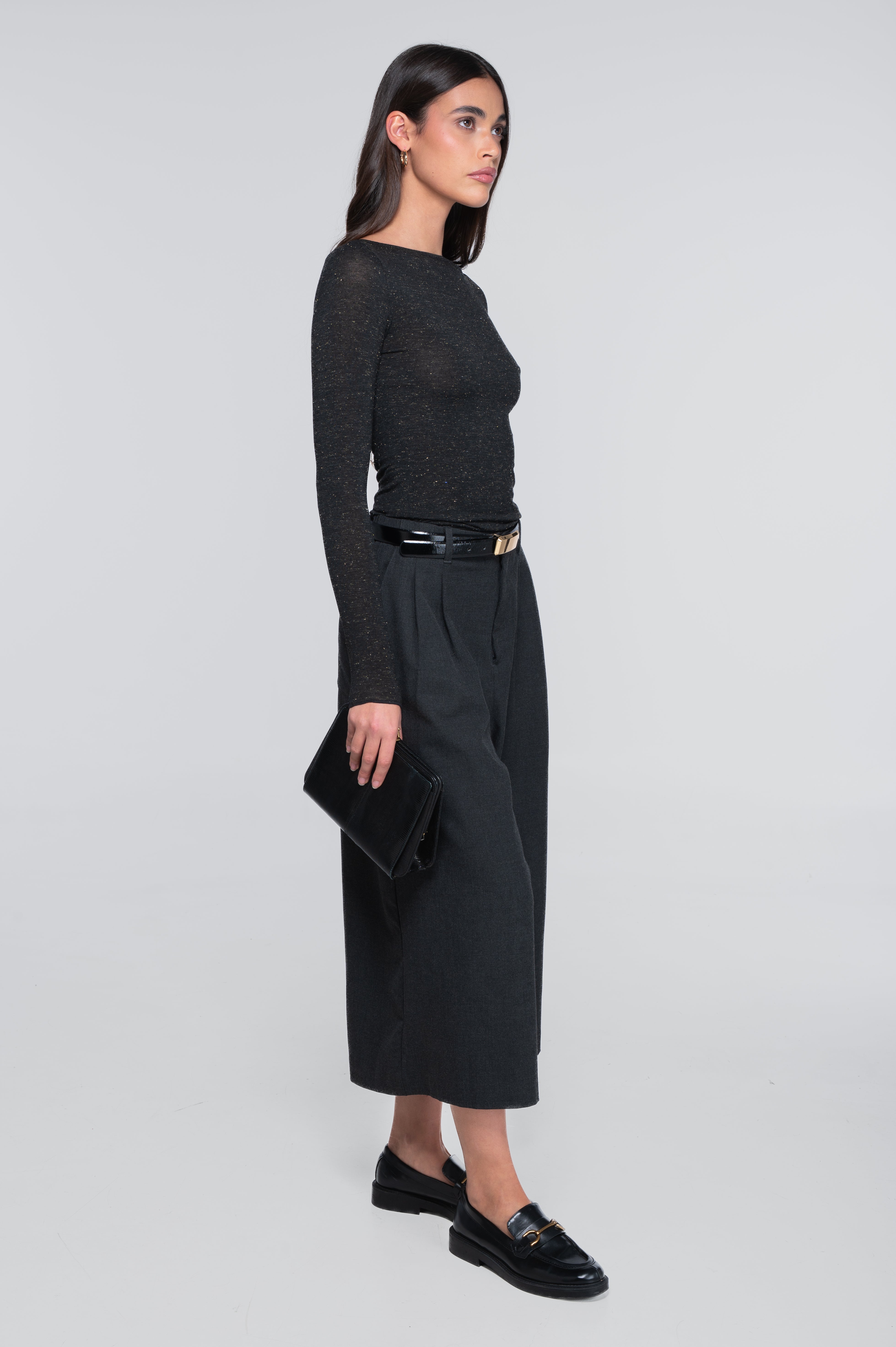 Modal cashmere long sleeves boat neck shirt 1485X