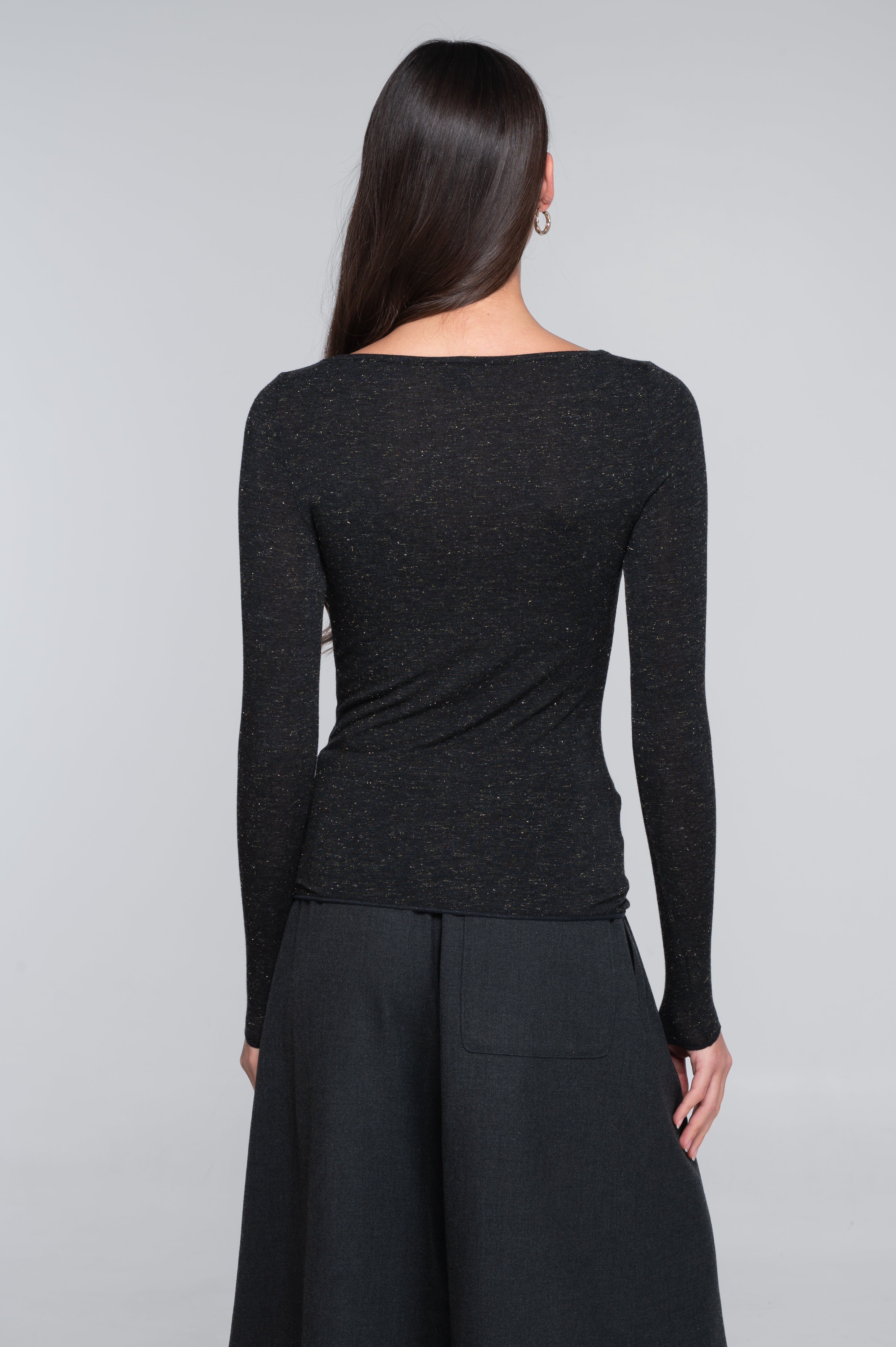 Modal cashmere long sleeves boat neck shirt 1485X