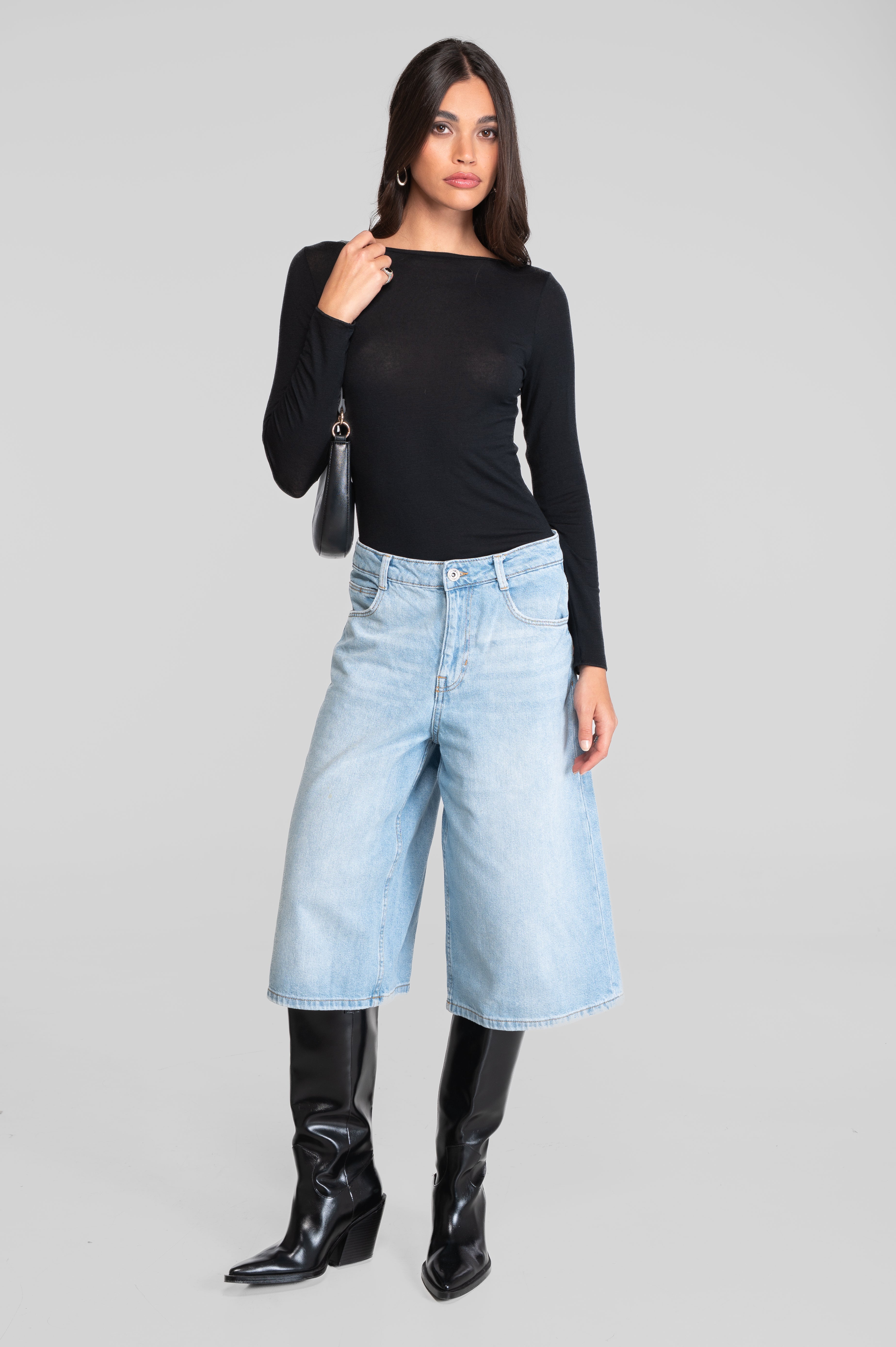 Modal cashmere long sleeves boat neck shirt 1485
