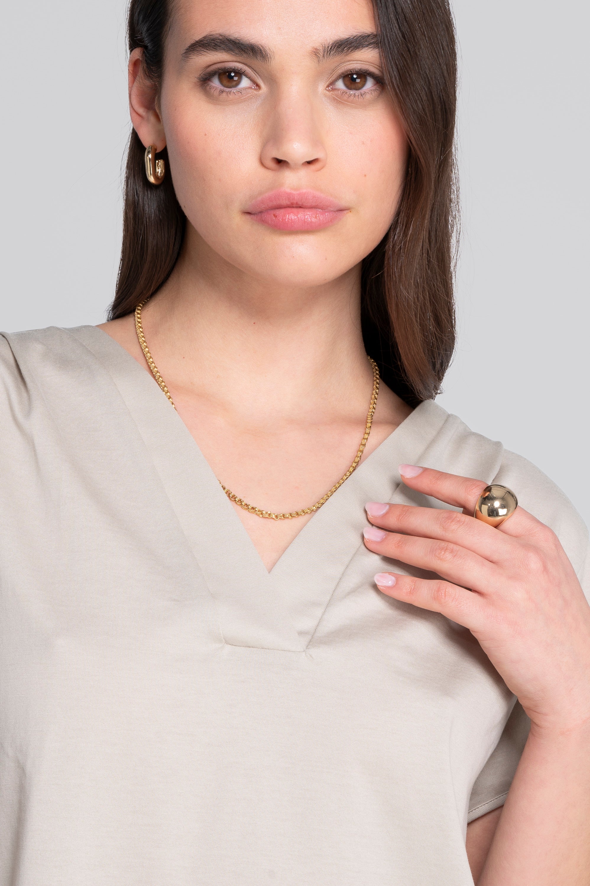 V neck flared T-shirt in jersey cotton 407