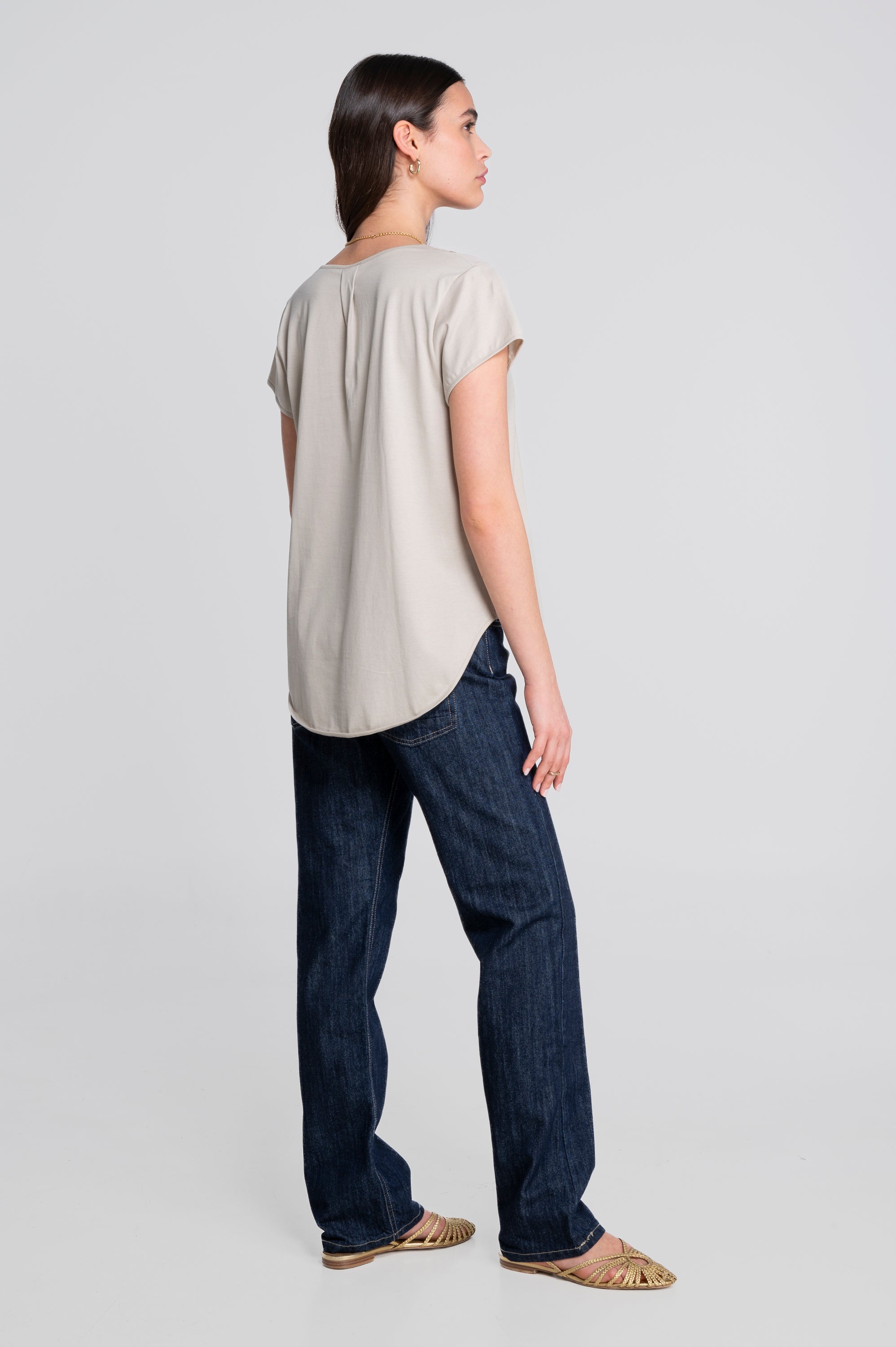 V neck flared T-shirt in jersey cotton 407