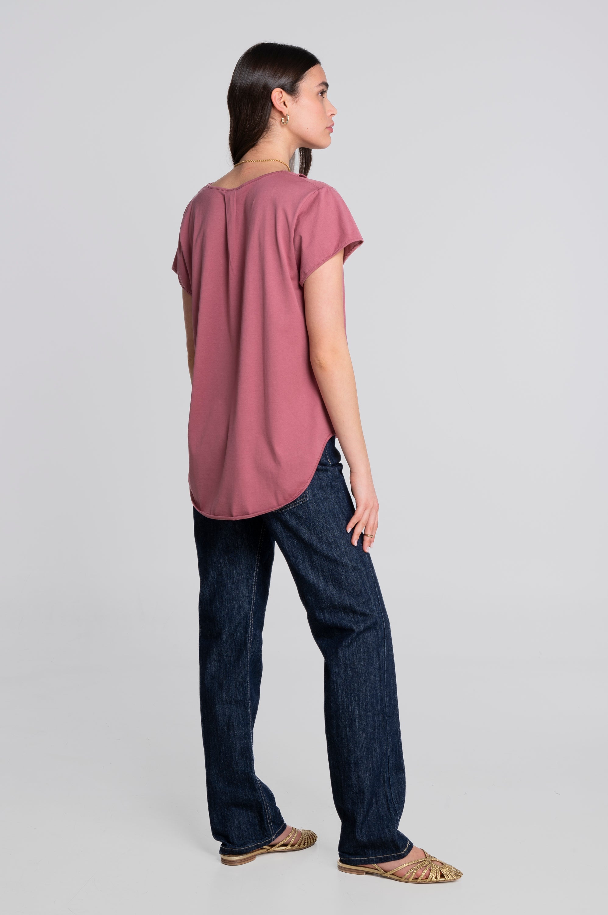V neck flared T-shirt in jersey cotton 407