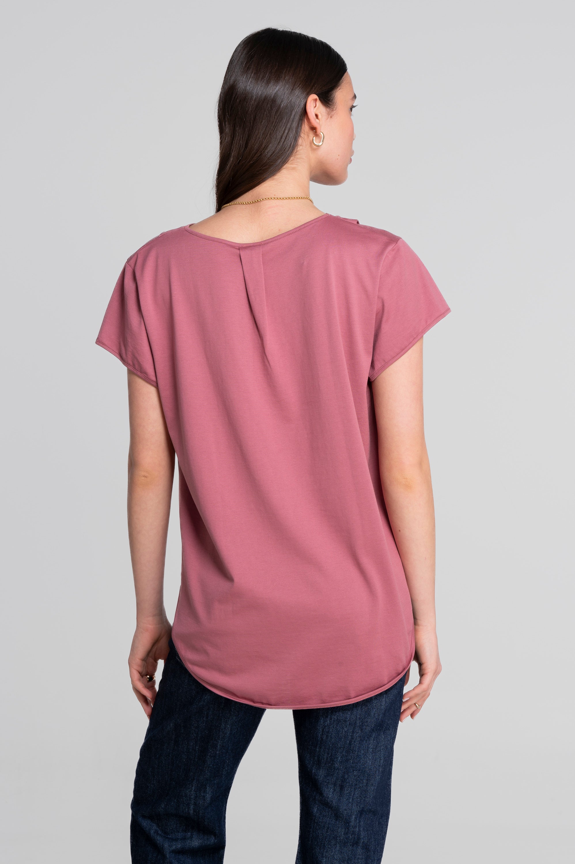 V neck flared T-shirt in jersey cotton 407