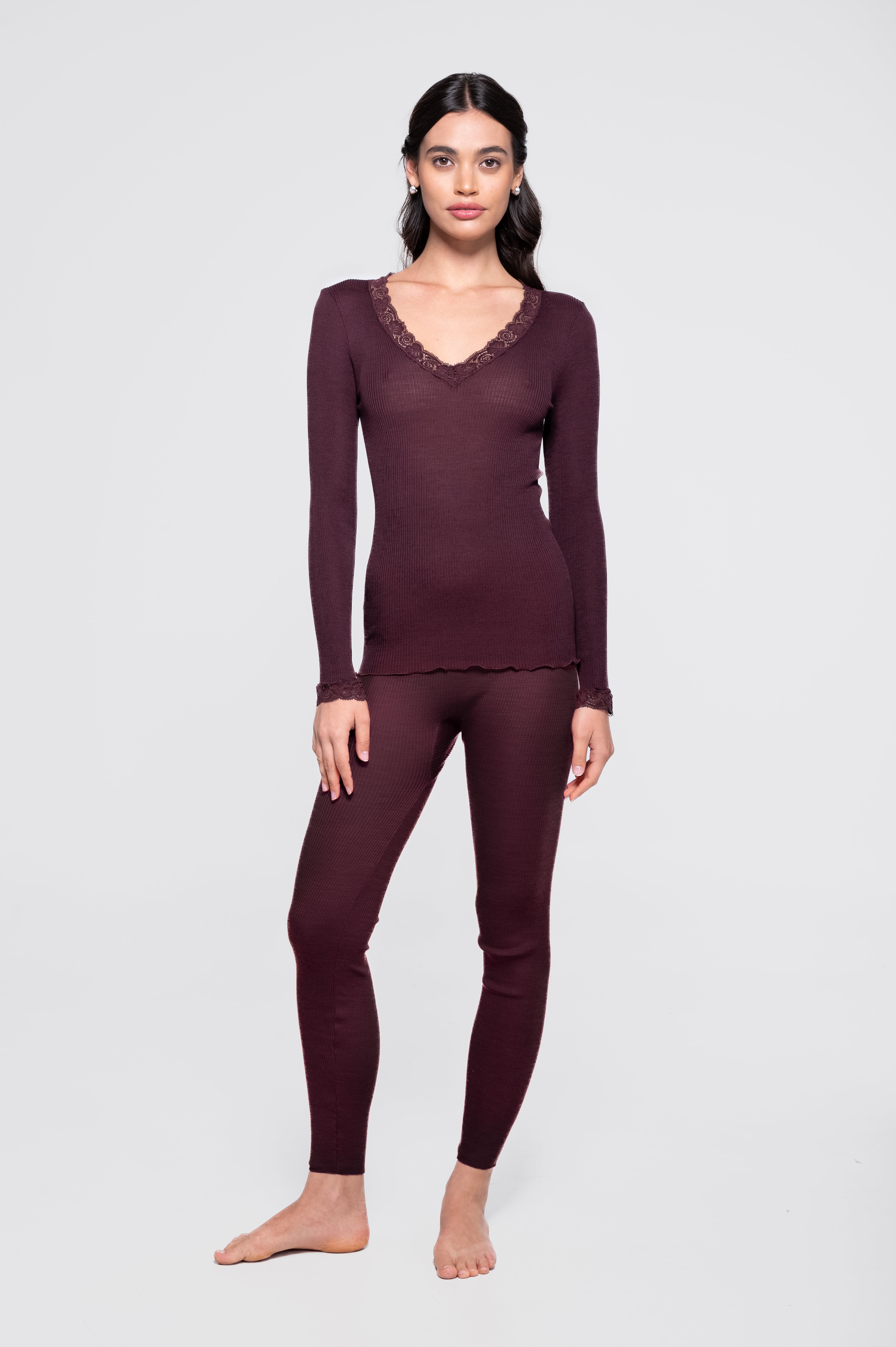 Wool and silk long sleeves shirt with leavers lace 3404