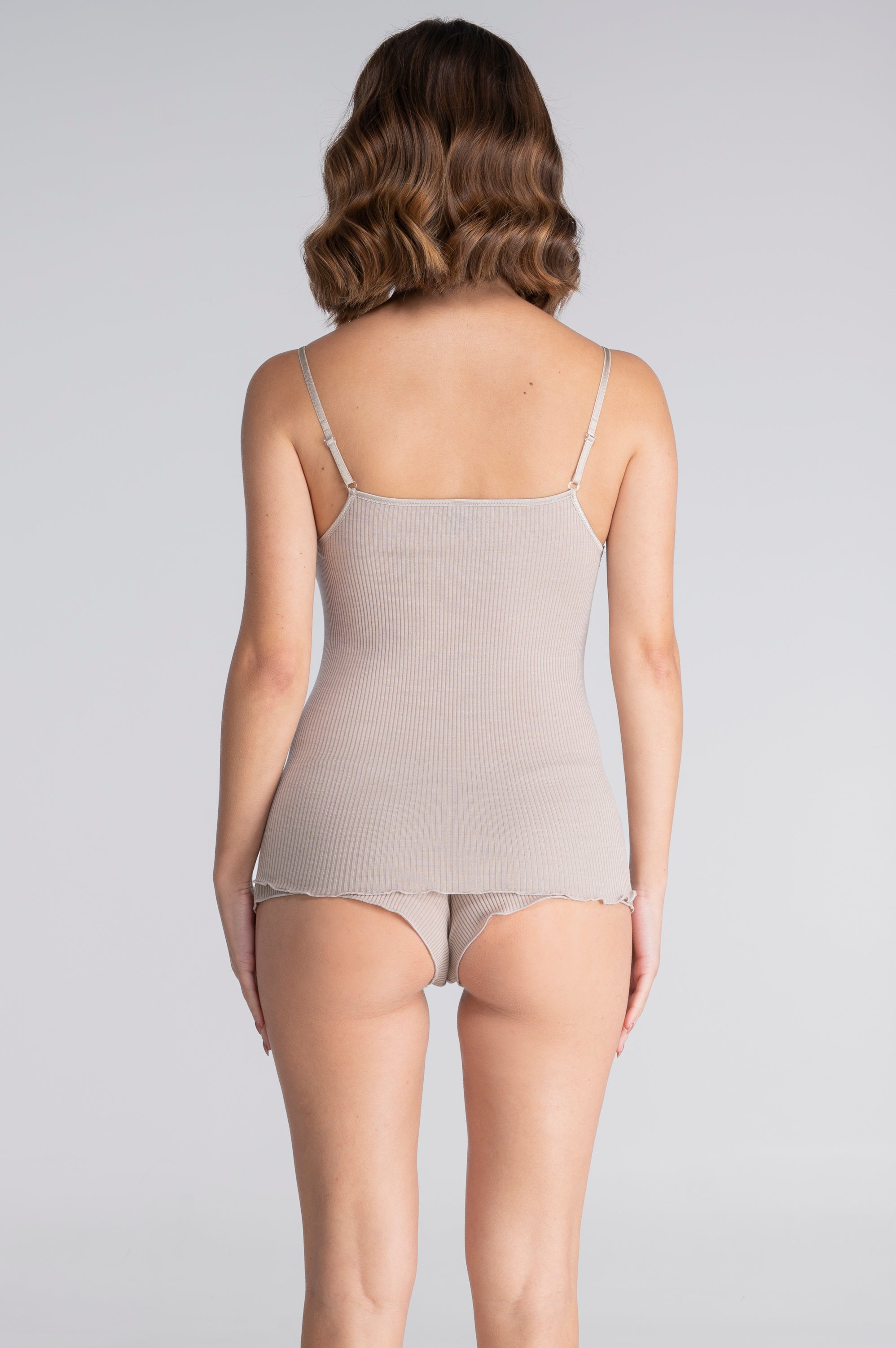 Wool and silk camisole top with Leavers lace 3408