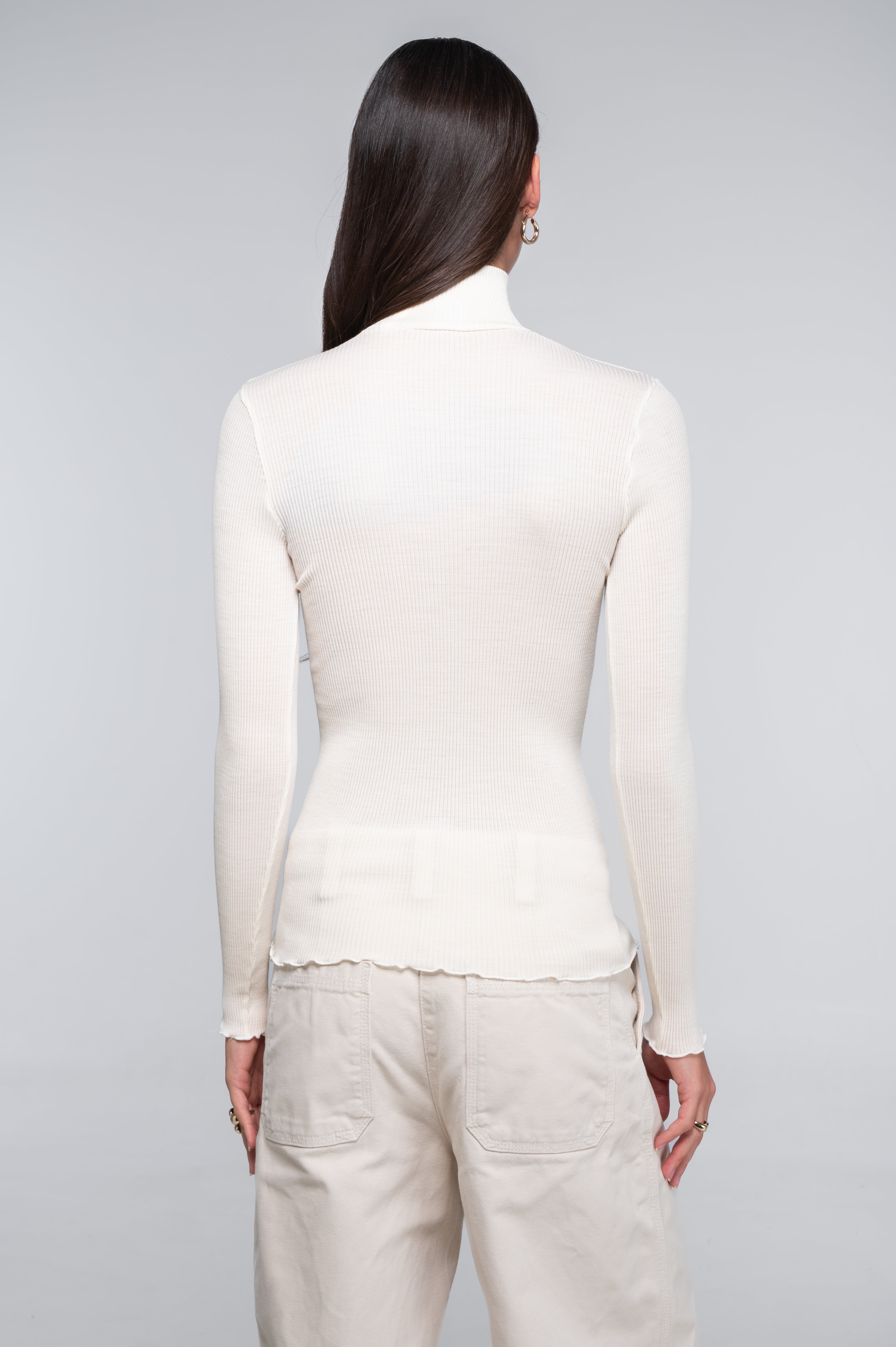Wool and silk long sleeves mock neck shirt 3429