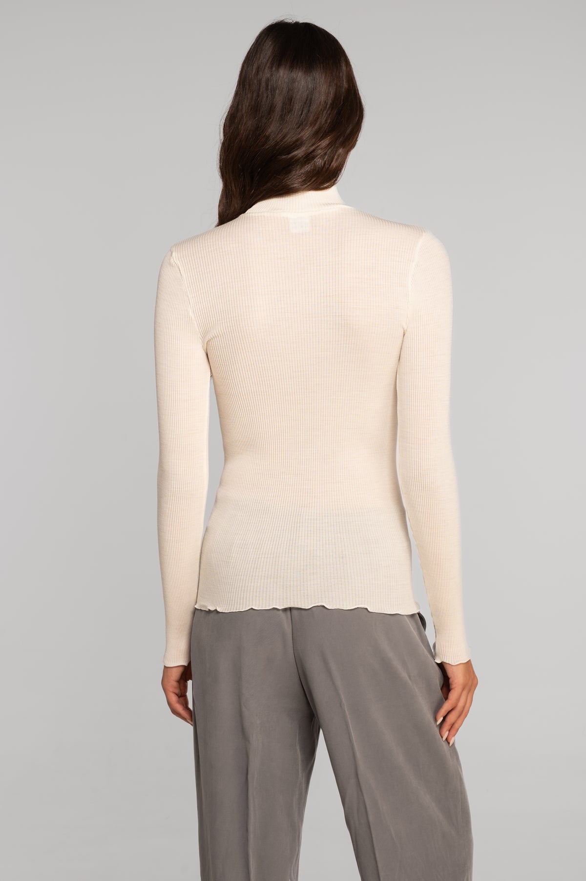 Wool and silk long sleeves mock neck shirt 3429