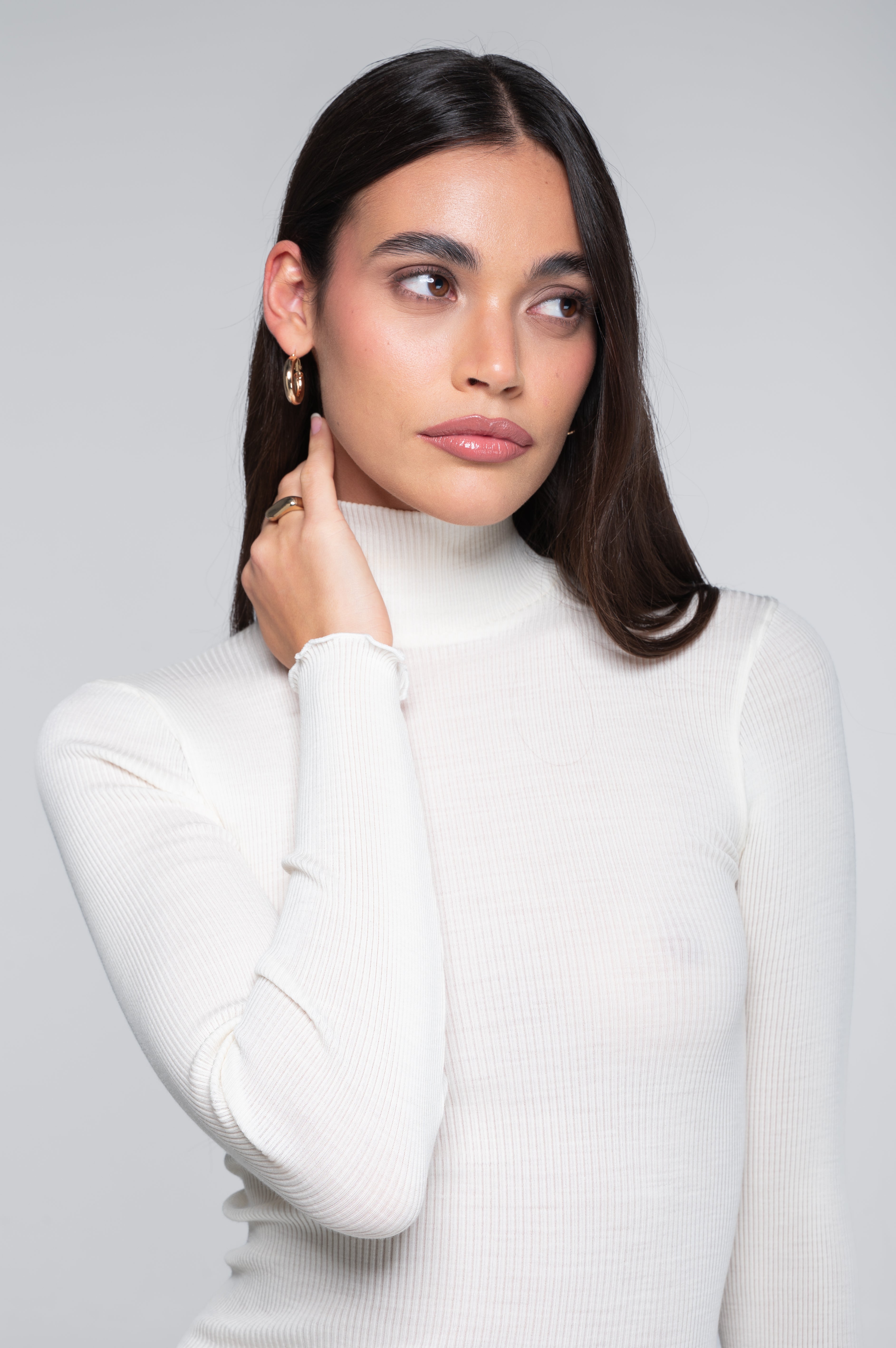 Wool and silk long sleeves mock neck shirt 3429