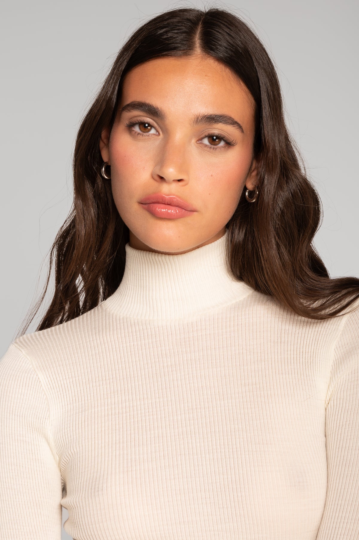 Wool and silk long sleeves mock neck shirt 3429